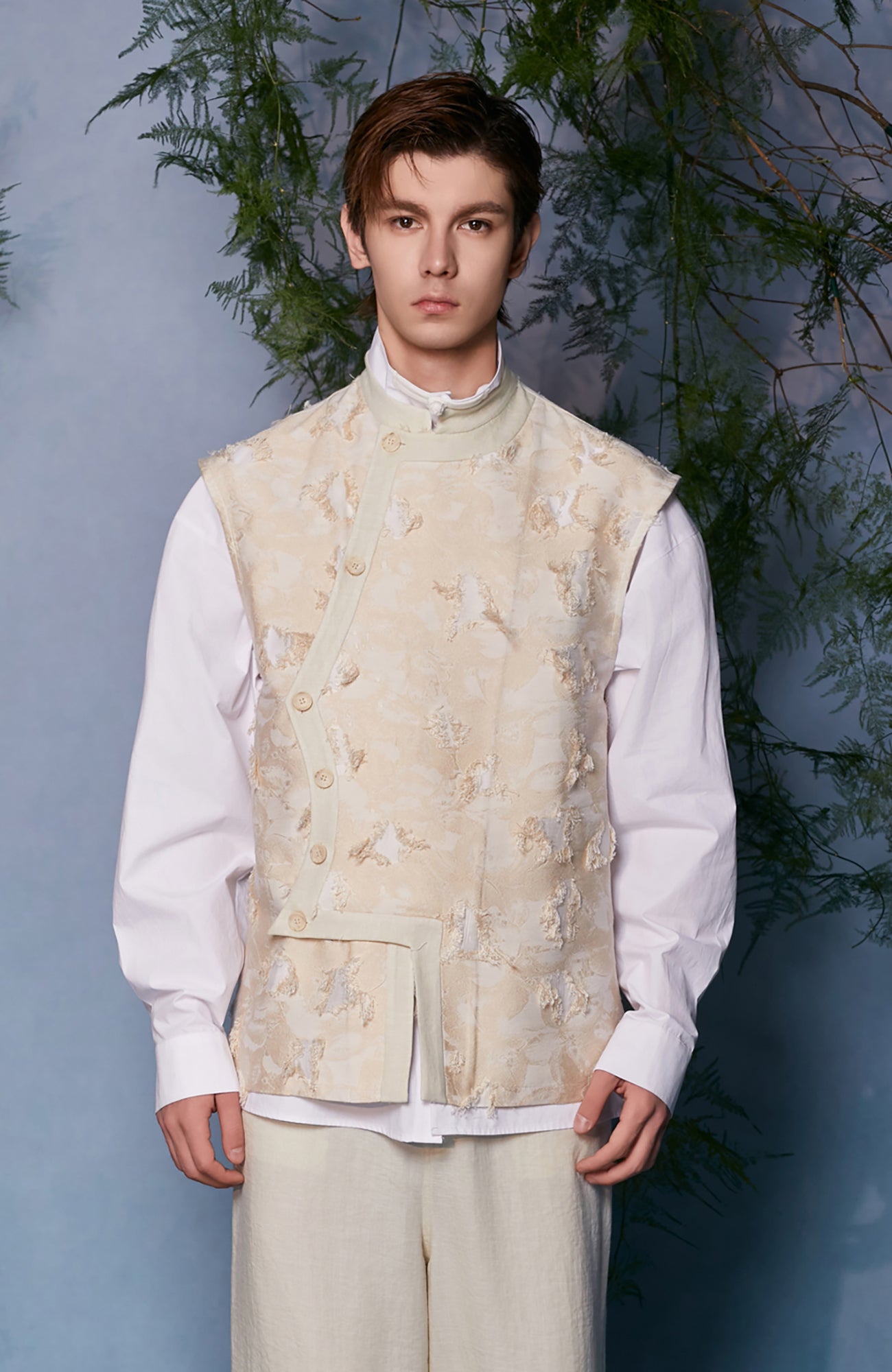 JIECHI Mandarin Collar Floral Buttoned Vest, premium urban and streetwear designers apparel on PROJECTISR.com, JIECHI