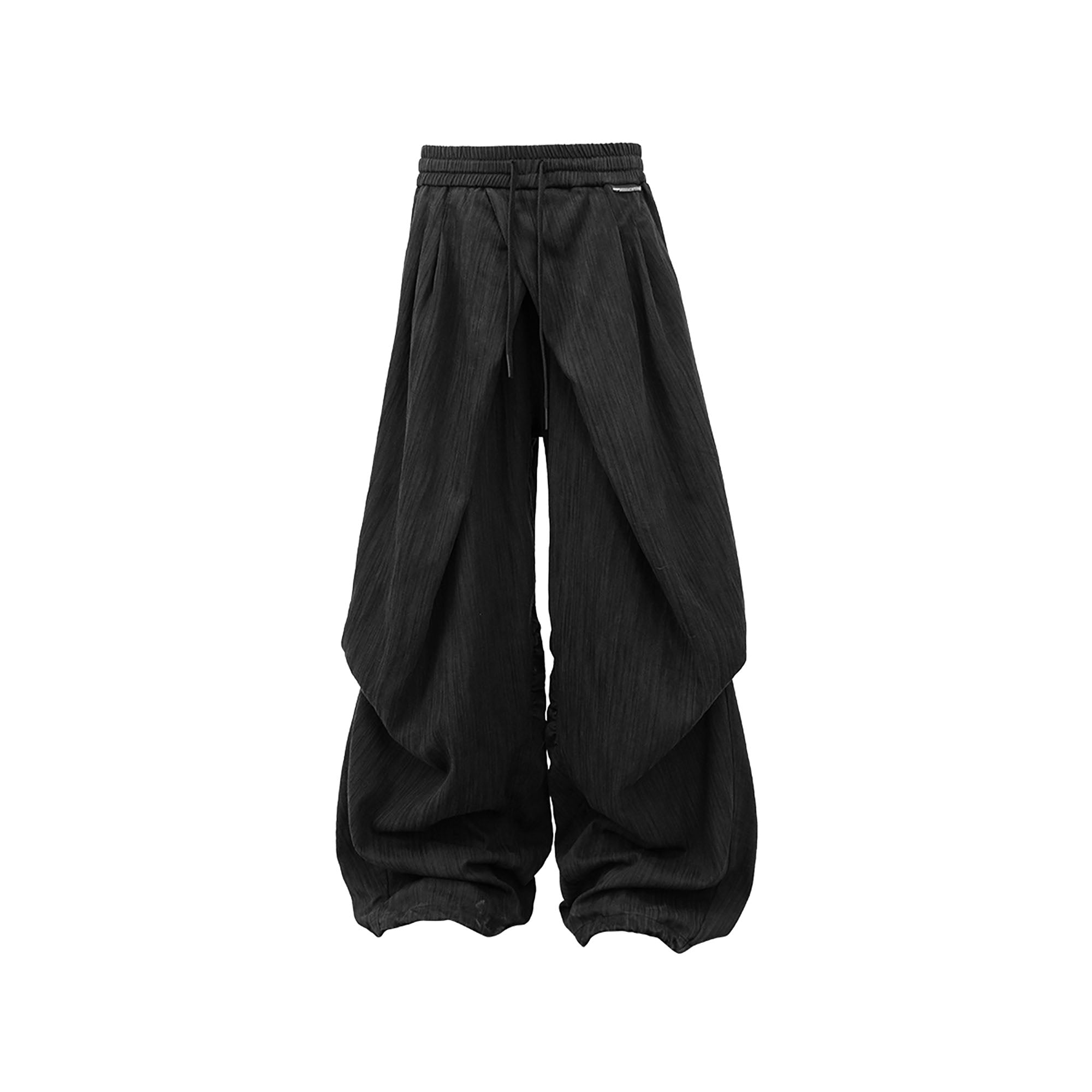 RELABEL Crinkled Drawstring Oversized Pants Black