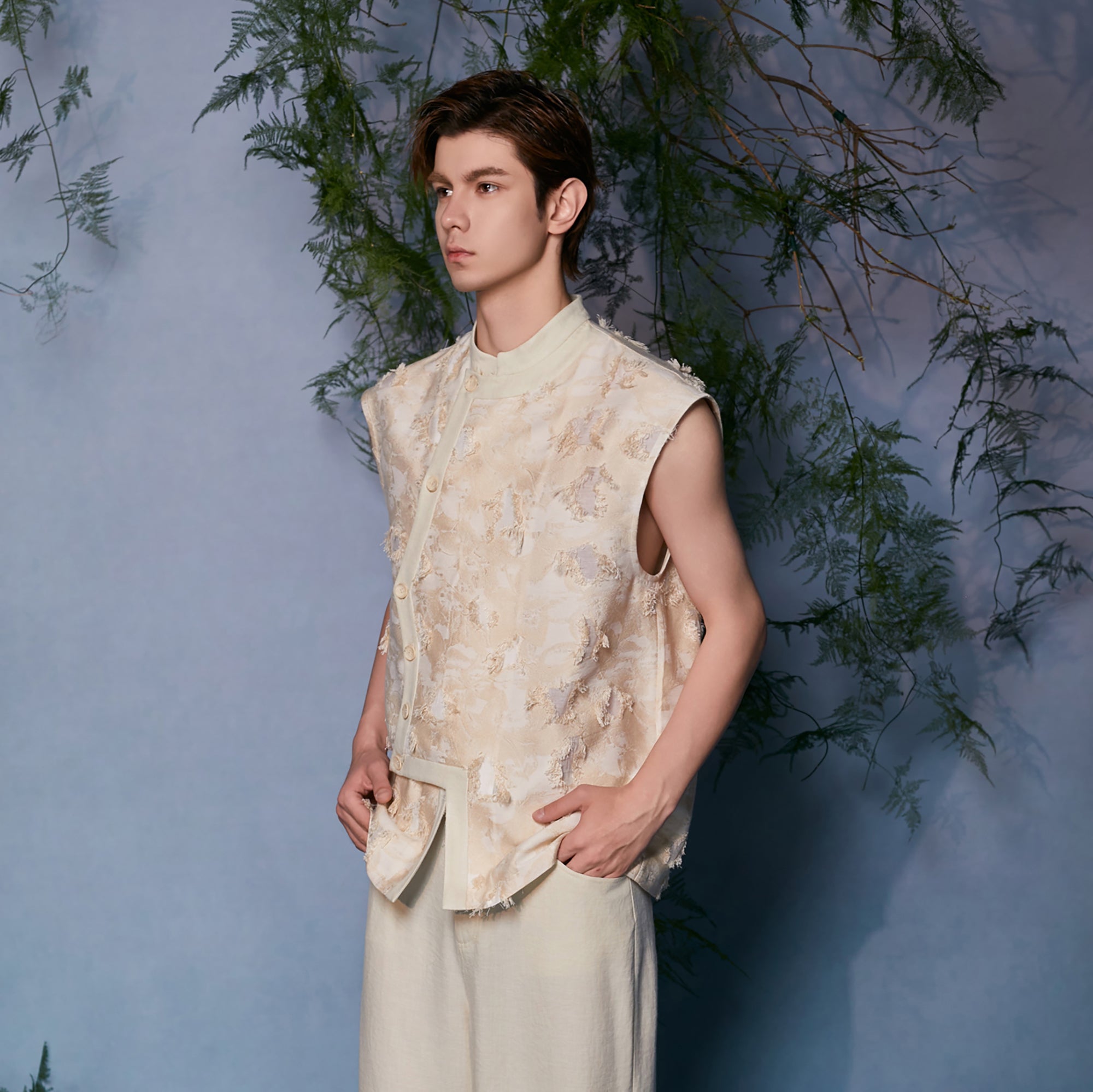JIECHI Mandarin Collar Floral Buttoned Vest, premium urban and streetwear designers apparel on PROJECTISR.com, JIECHI
