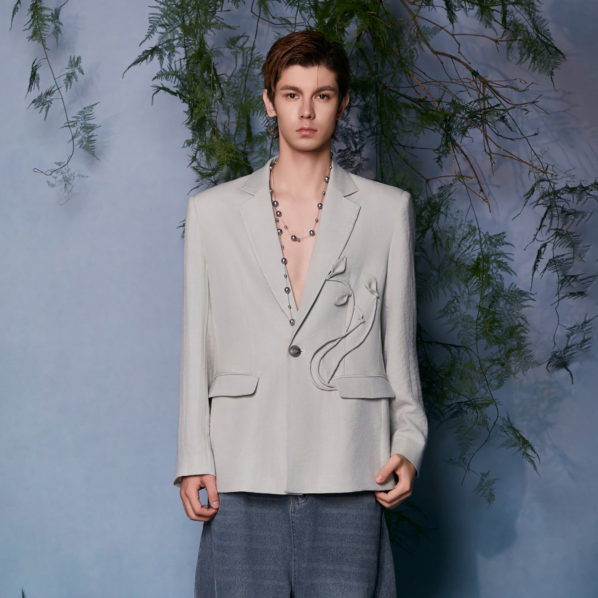 JIECHI Embroidered Floral Linework Blazer, premium urban and streetwear designers apparel on PROJECTISR.com, JIECHI