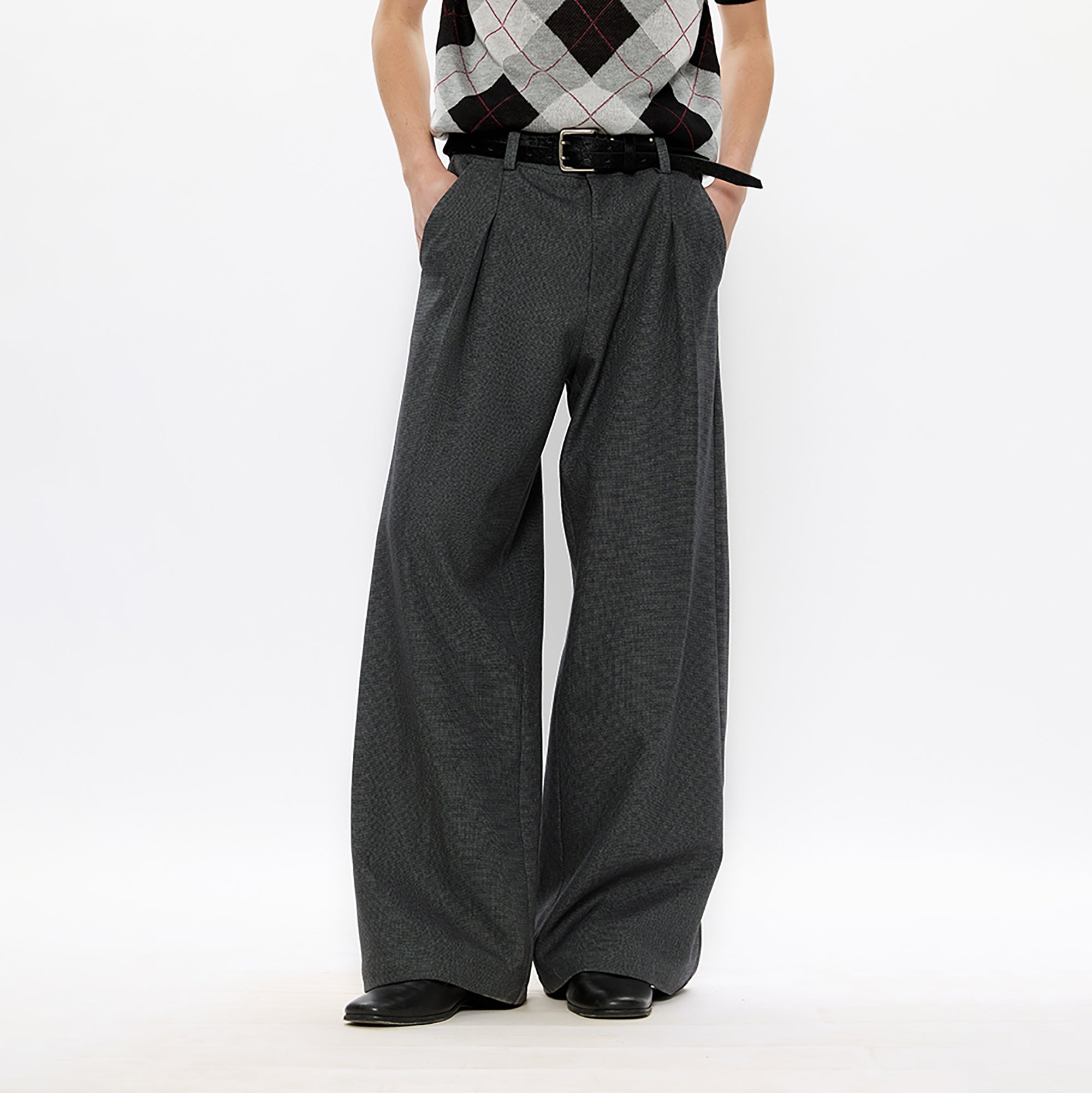 パンツ NEAT Wide Type II Black Gray Check Wool KREATE Classic Shadow Check Pleated Wide Trousers