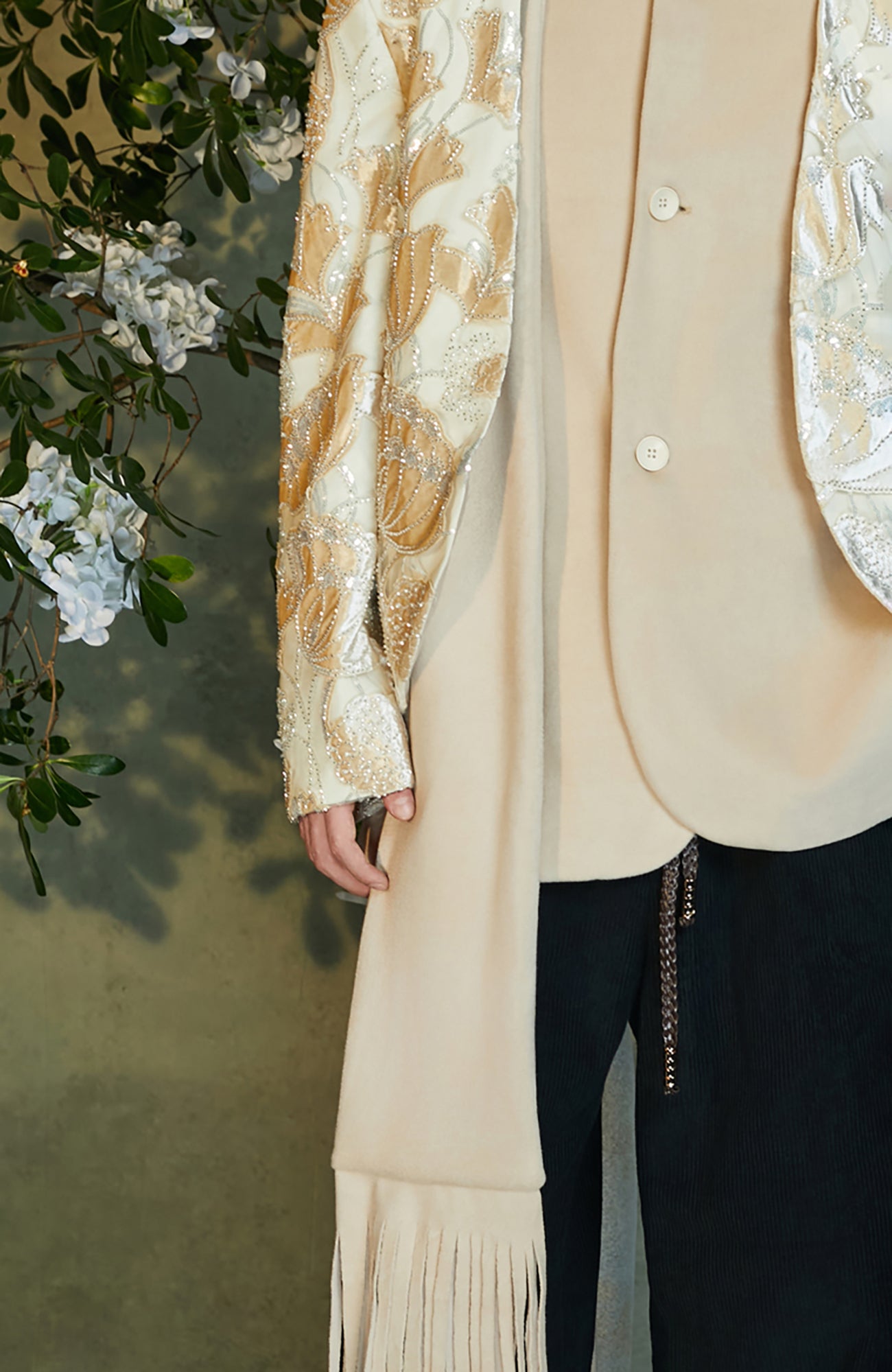 JIECHI Jacquard Embroidered Layered Mandarin Blazer