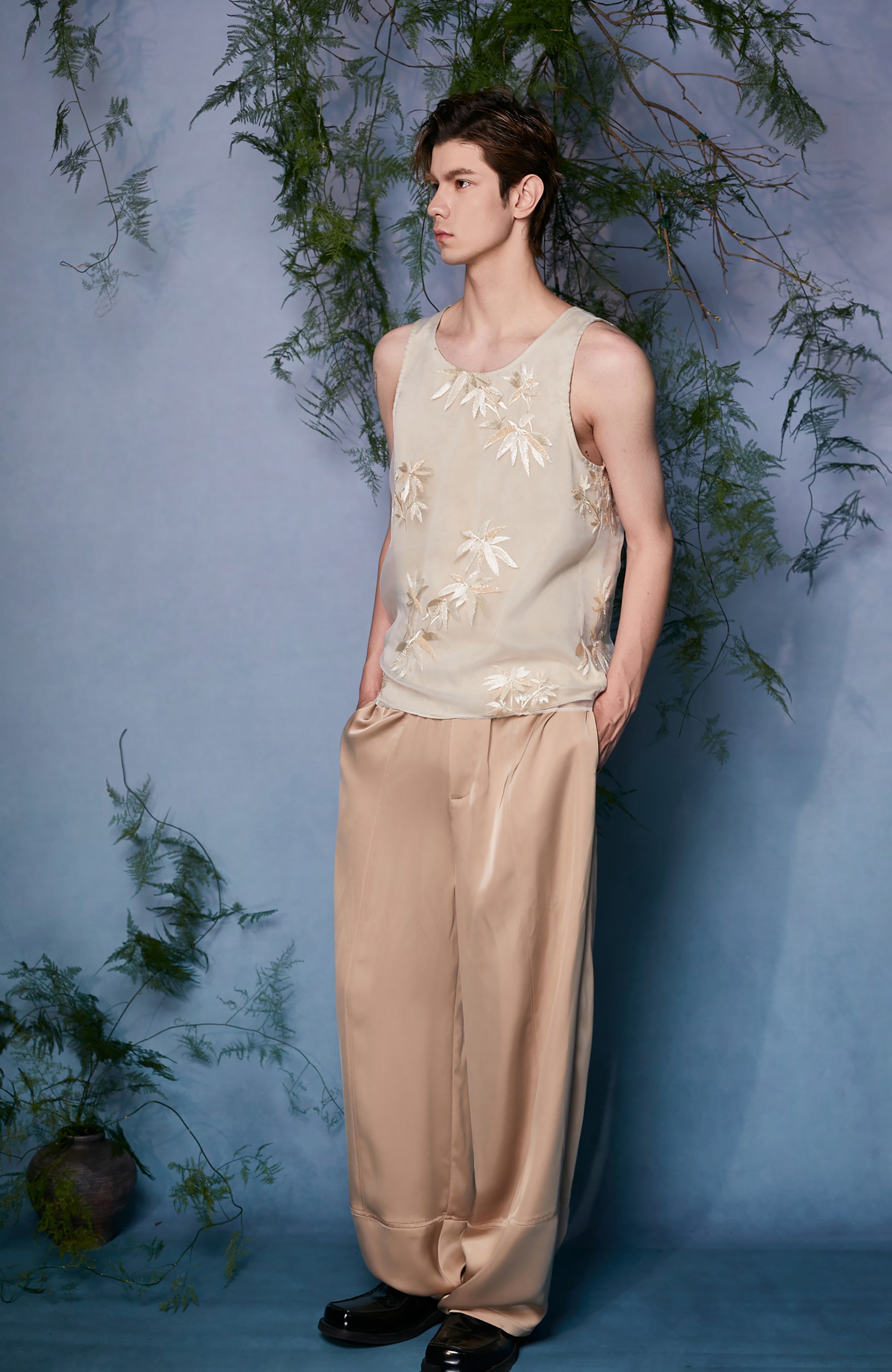 JIECHI Draped Satin Wide-Leg Trousers, premium urban and streetwear designers apparel on PROJECTISR.com, JIECHI
