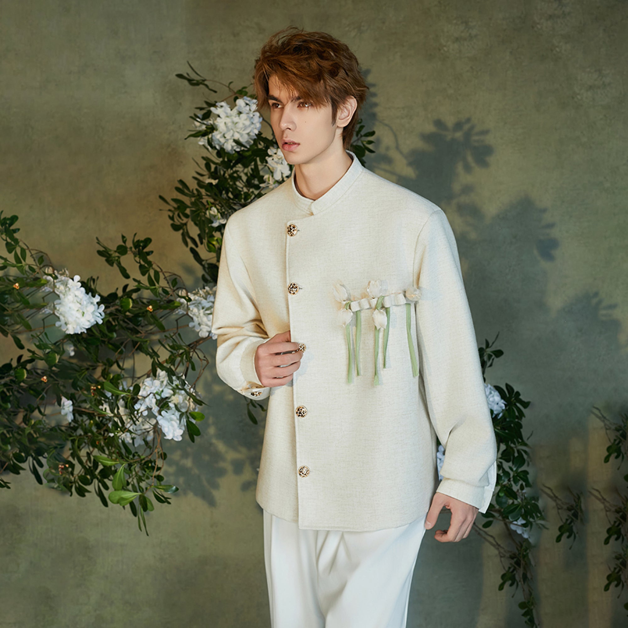 JIECHI Asym Placket Floral Embellished Blazer