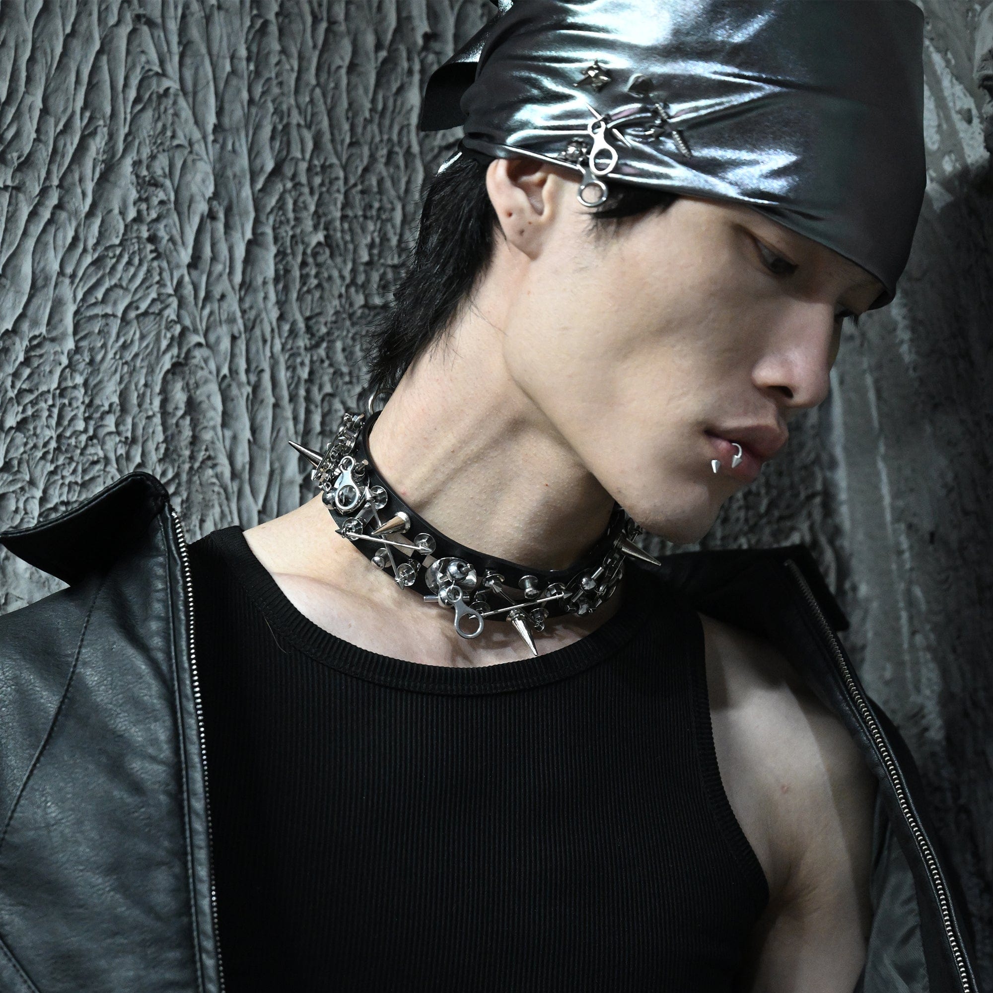 ILLUSORY Modern Hunter Rivet PU Choker, premium urban and streetwear designers apparel on PROJECTISR.com, ILLUSORY