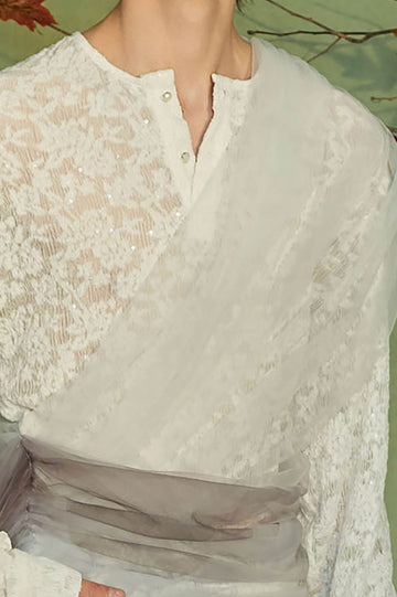 JIECHI Layered Sheer Wrap Lace Henley Shirt