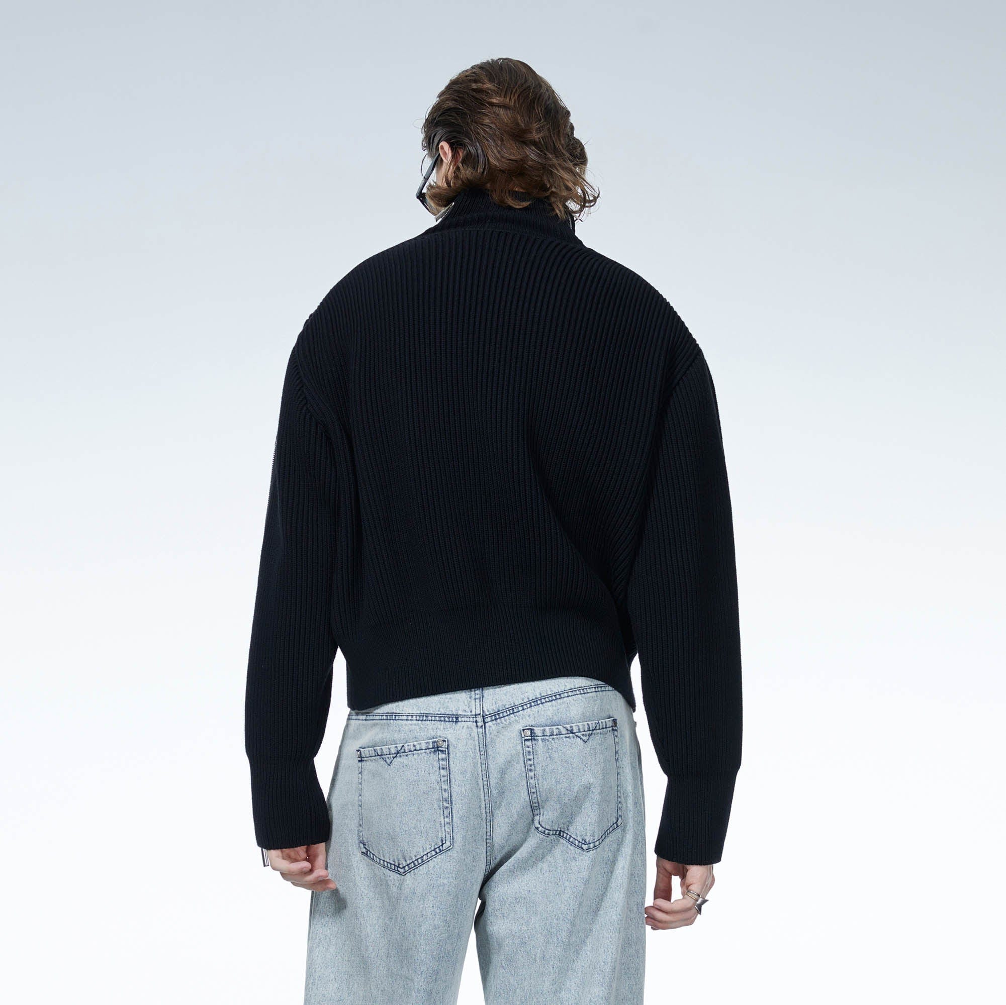 LOSTNFOUND Paneled Side-Zip Mock Neck Sweater