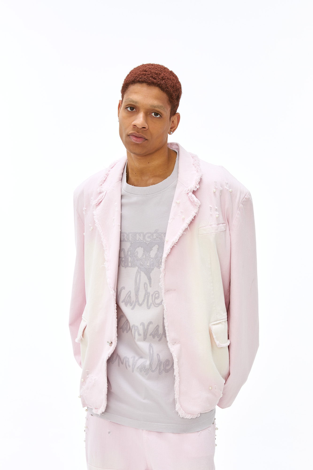 VANN VALRENCE Washed Beaded Frayed Denim Jacket, premium urban and streetwear designers apparel on PROJECTISR.com, VANN VALRENCE
