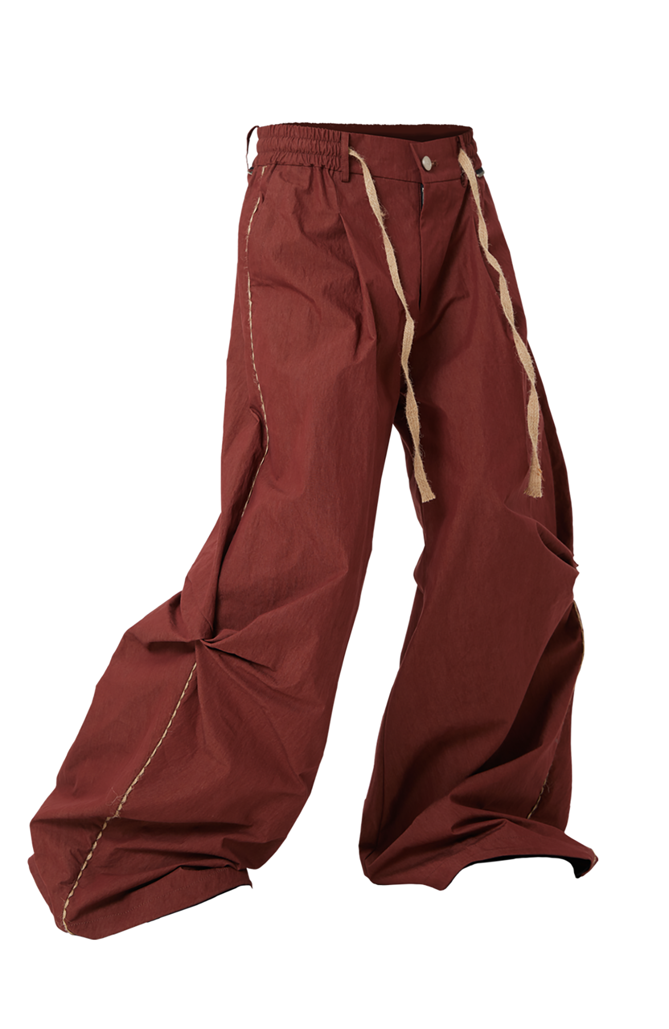 RELABEL Pleated Drawstring Cuff Parachute Pants Red / Apricot