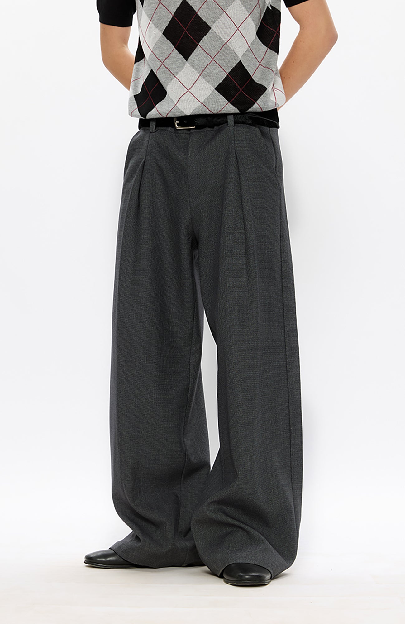 KREATE Classic Shadow Check Pleated Wide Trousers, premium urban and streetwear designers apparel on PROJECTISR.com, KREATE