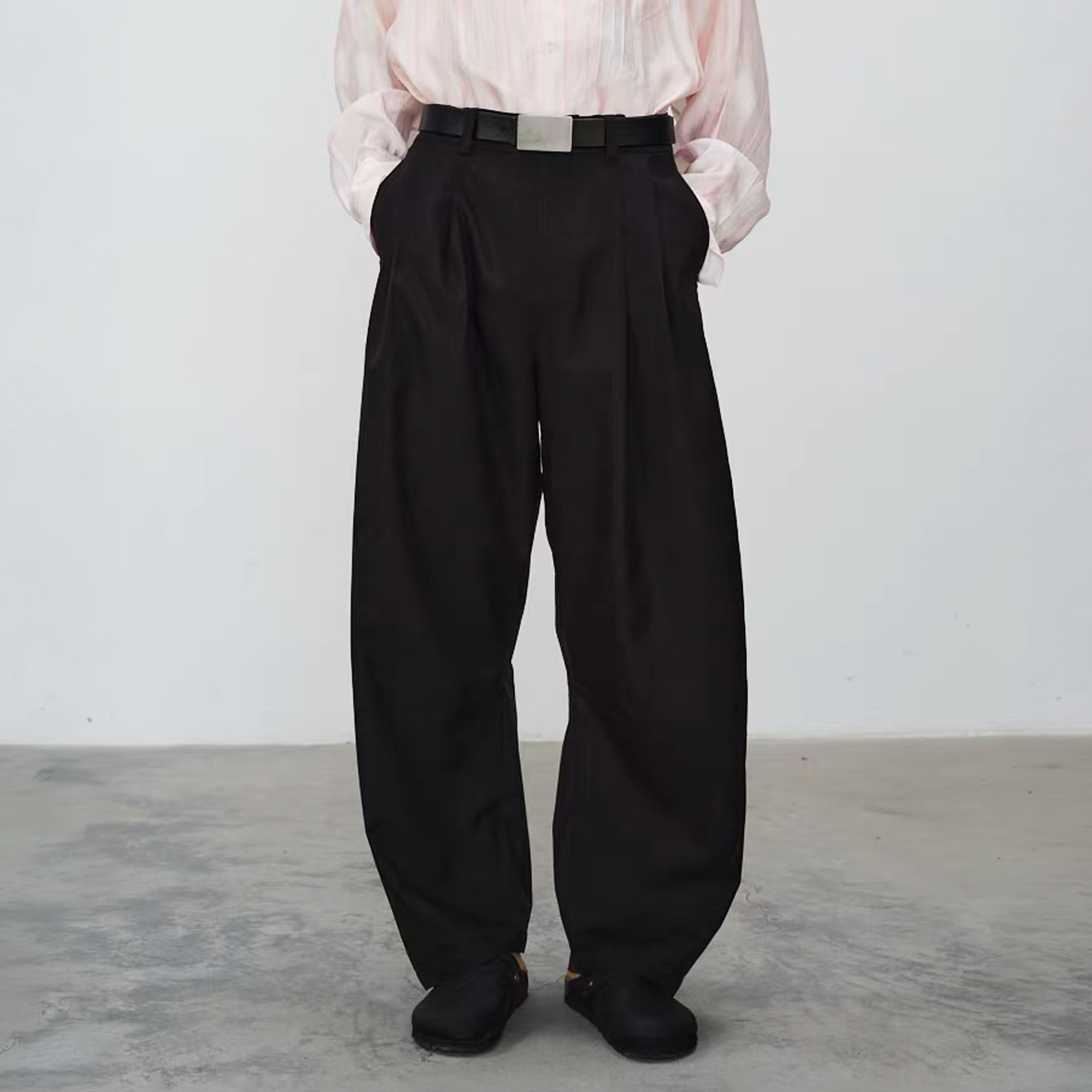 GRAINMUSTARD Retro Pleated High-Waist Wide-Leg Trousers, premium urban and streetwear designers apparel on PROJECTISR.com, GRAINMUSTARD