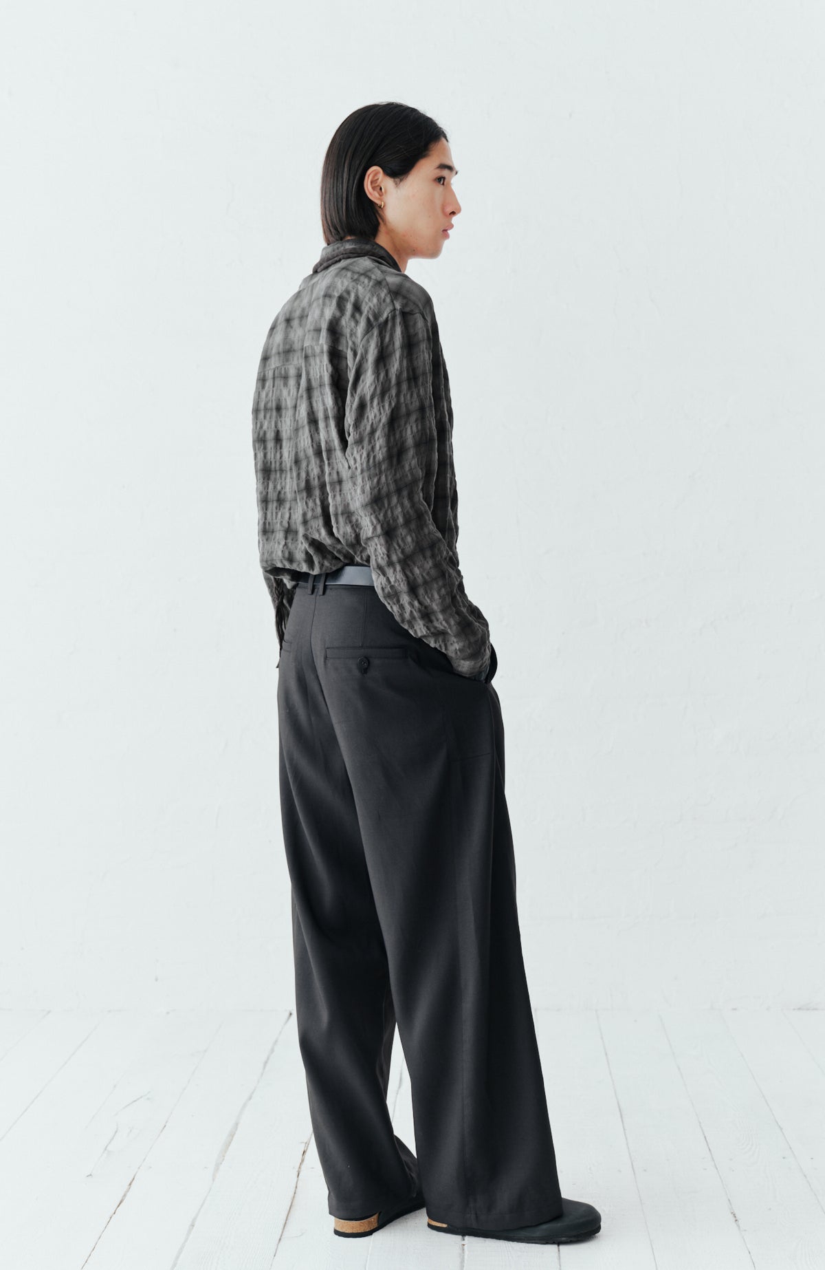 GRAINMUSTARD Plaid Crinkled Cowl Neck Shirt