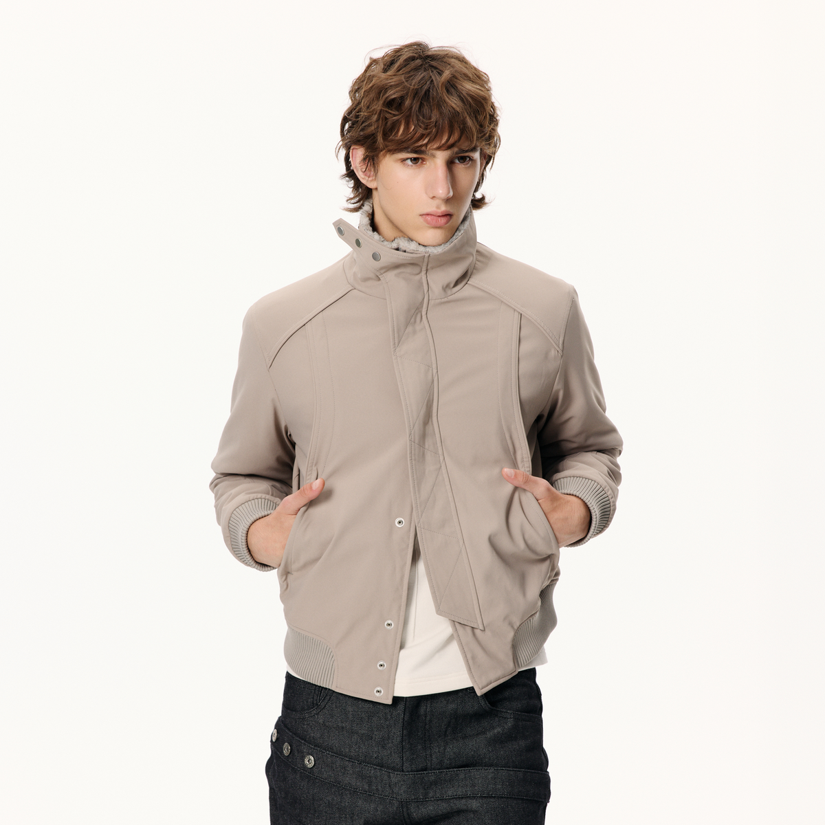 KREATE Faux Fur Stand-Collar Short Puffer Jacket
