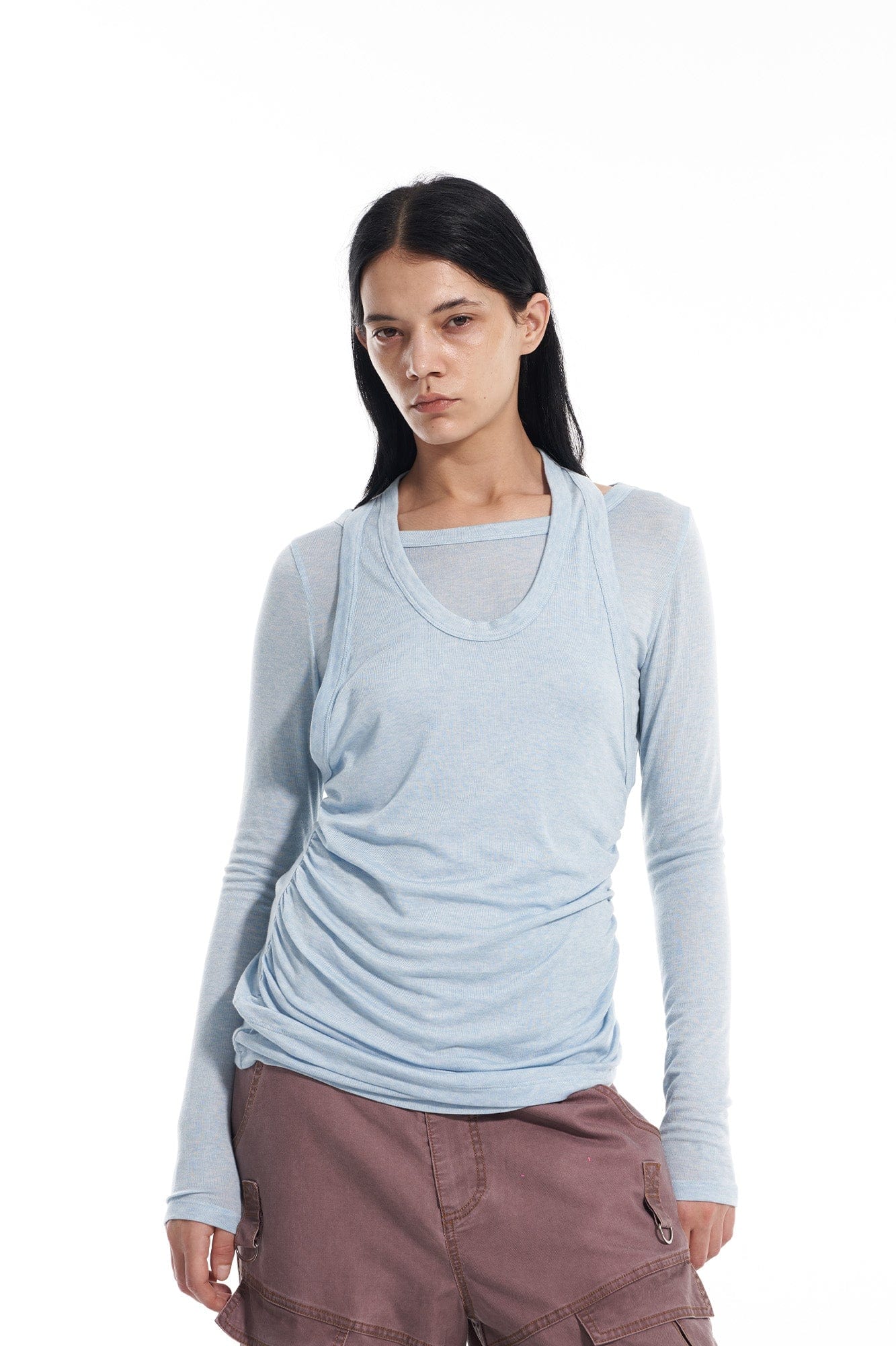 VANN VALRENCE Essential Layered Halter-Neck Long-Sleeve Tee, premium urban and streetwear designers apparel on PROJECTISR.com, VANN VALRENCE