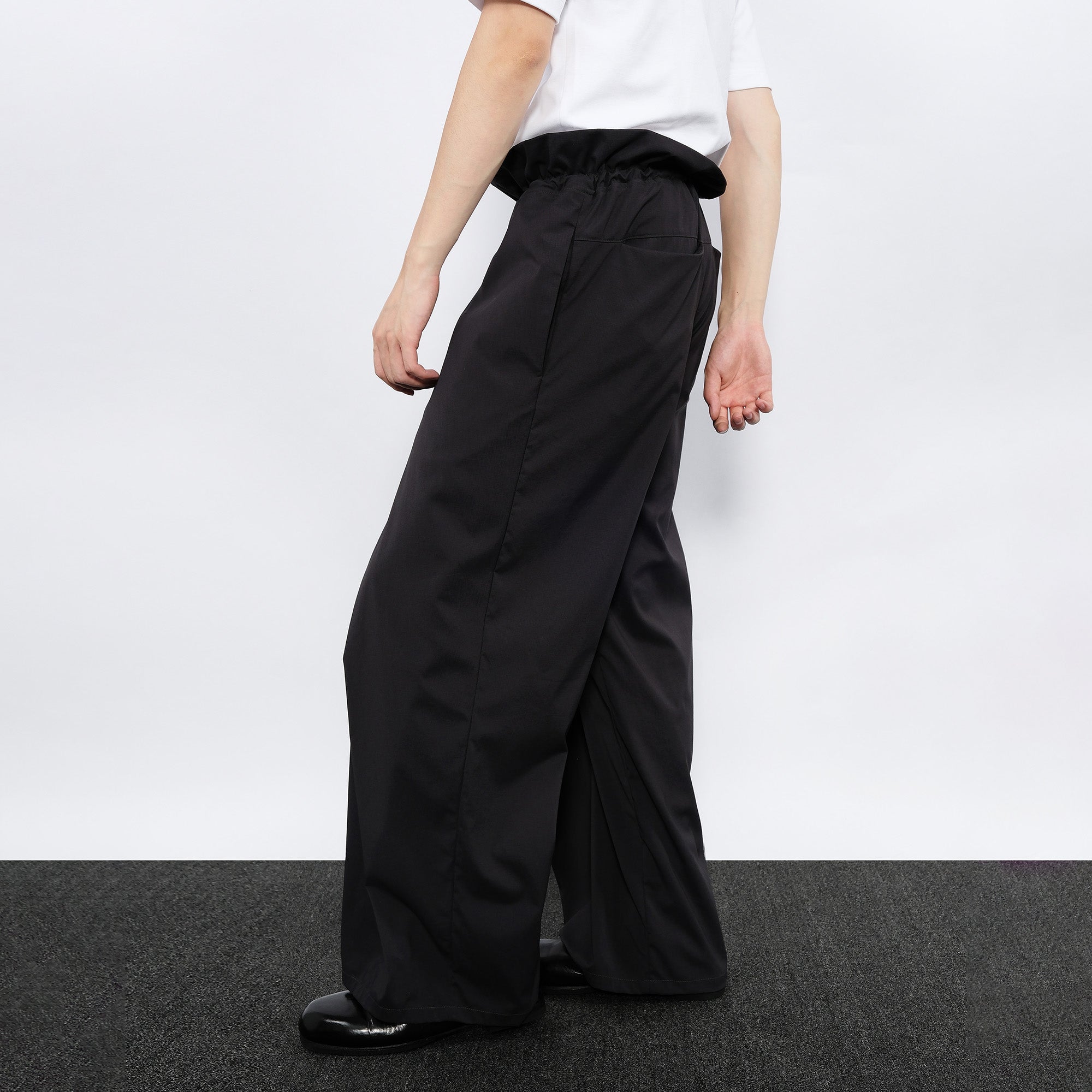 7440 37 1 Asymmetrical Overlay Drawcord Ruffled Waist Trousers, premium urban and streetwear designers apparel on PROJECTISR.com, 7440 37 1
