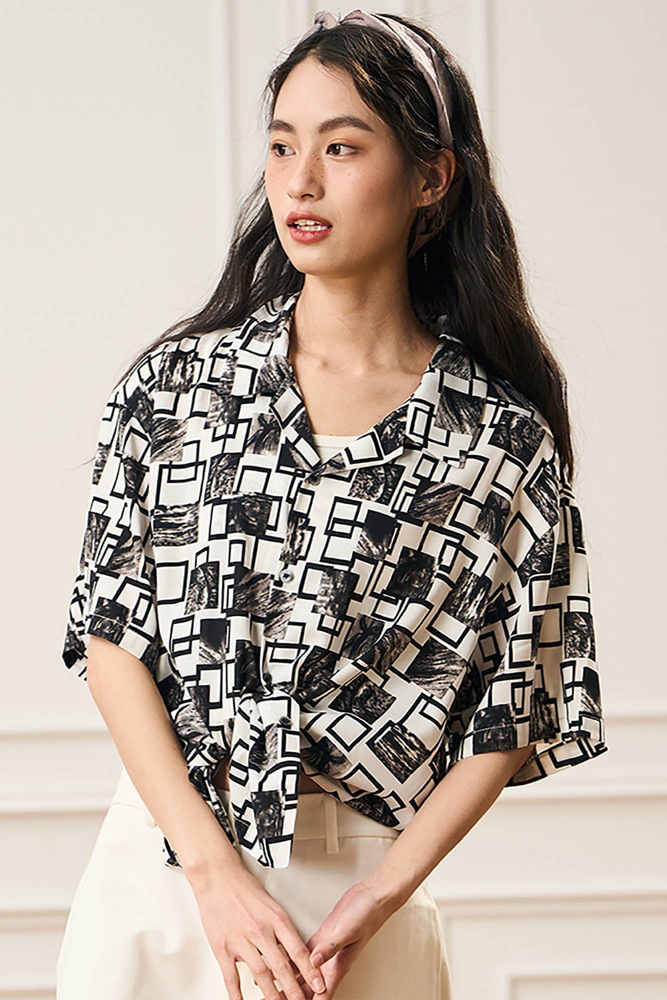EPIC POETRY Monochrome Collage Grid Cuban Half Shirt, premium urban and streetwear designers apparel on PROJECTISR.com, EPIC POETRY