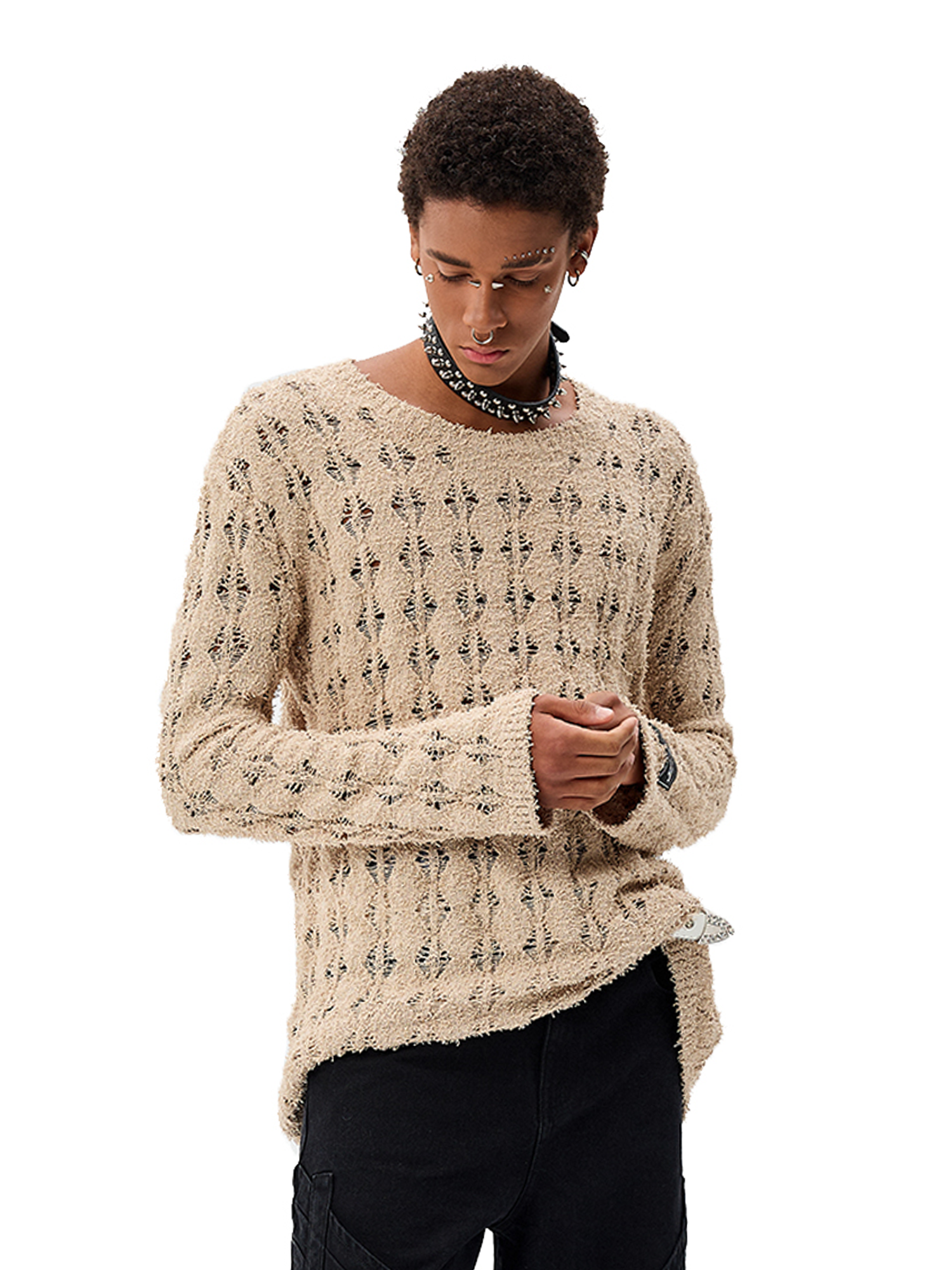 CYCYCY Punk Open-Knit Distressed Sweater