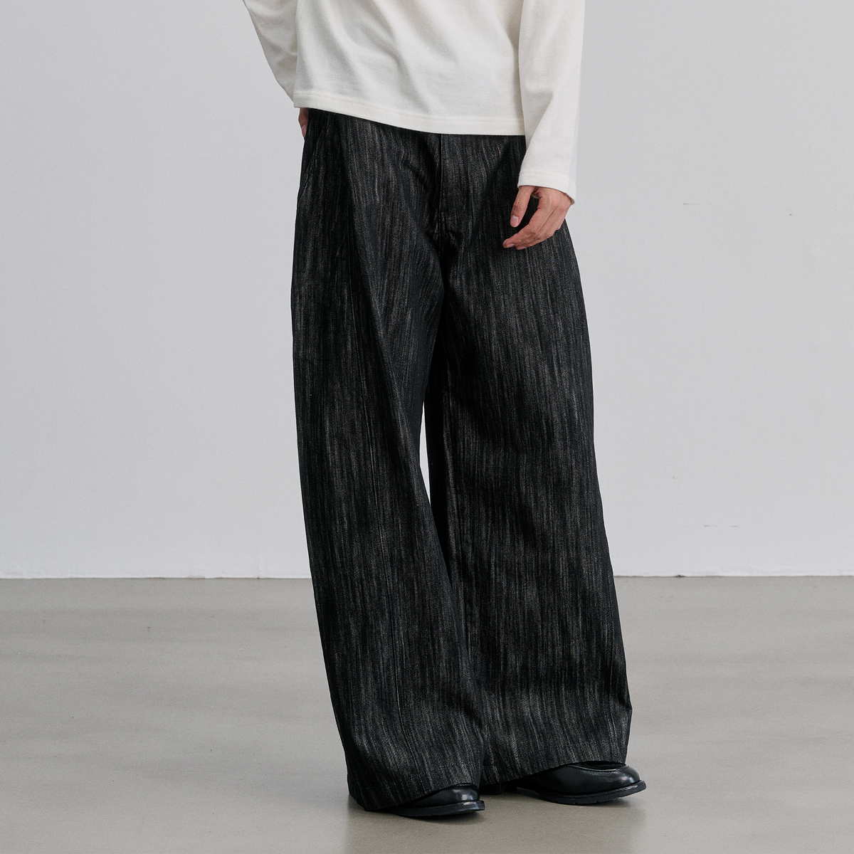 CATSSTAC Vertical Stripe Washed Wide-Leg Jeans