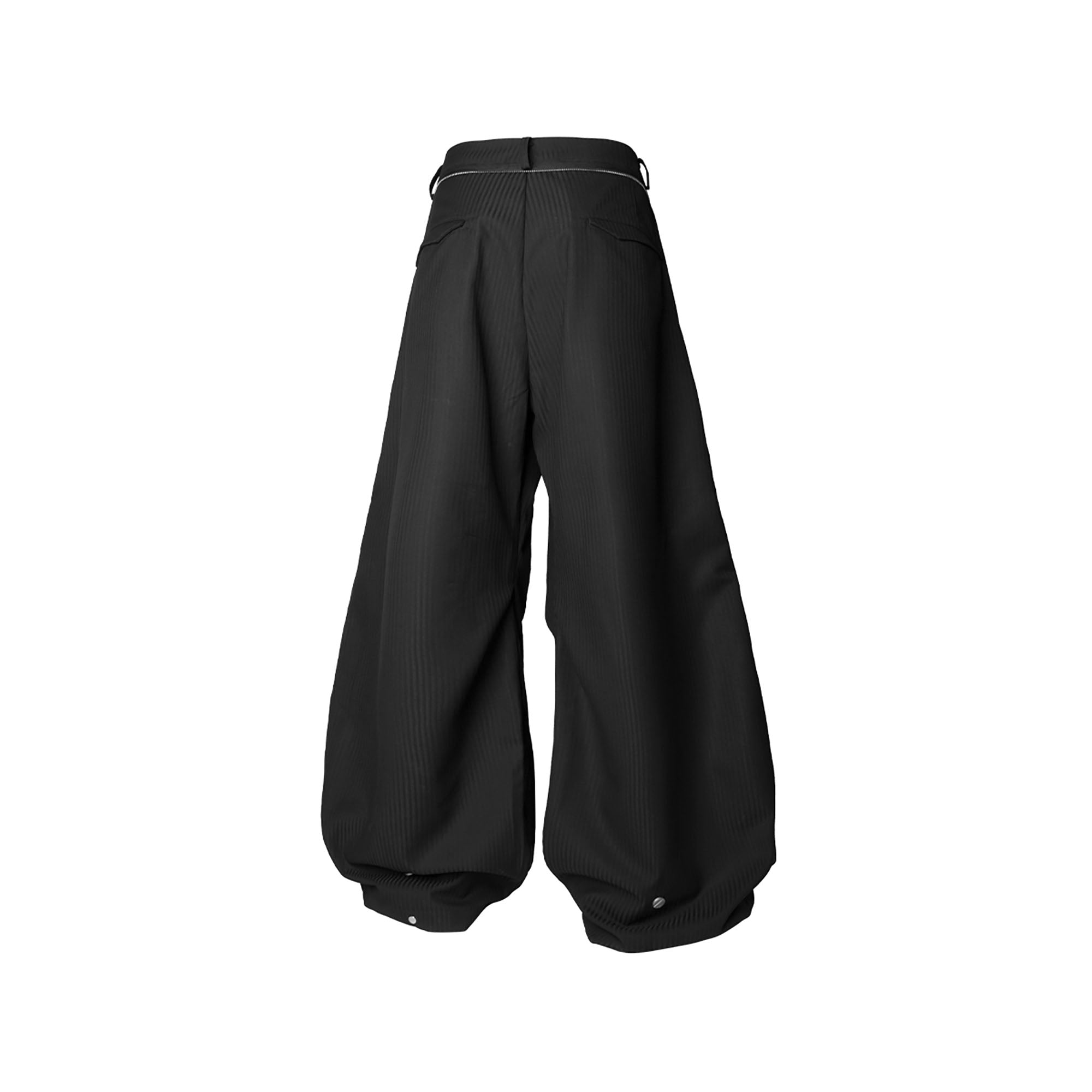 RELABEL Pinstriped Detachable-Scarf Oversized Pants Black, premium urban and streetwear designers apparel on PROJECTISR.com, RELABEL