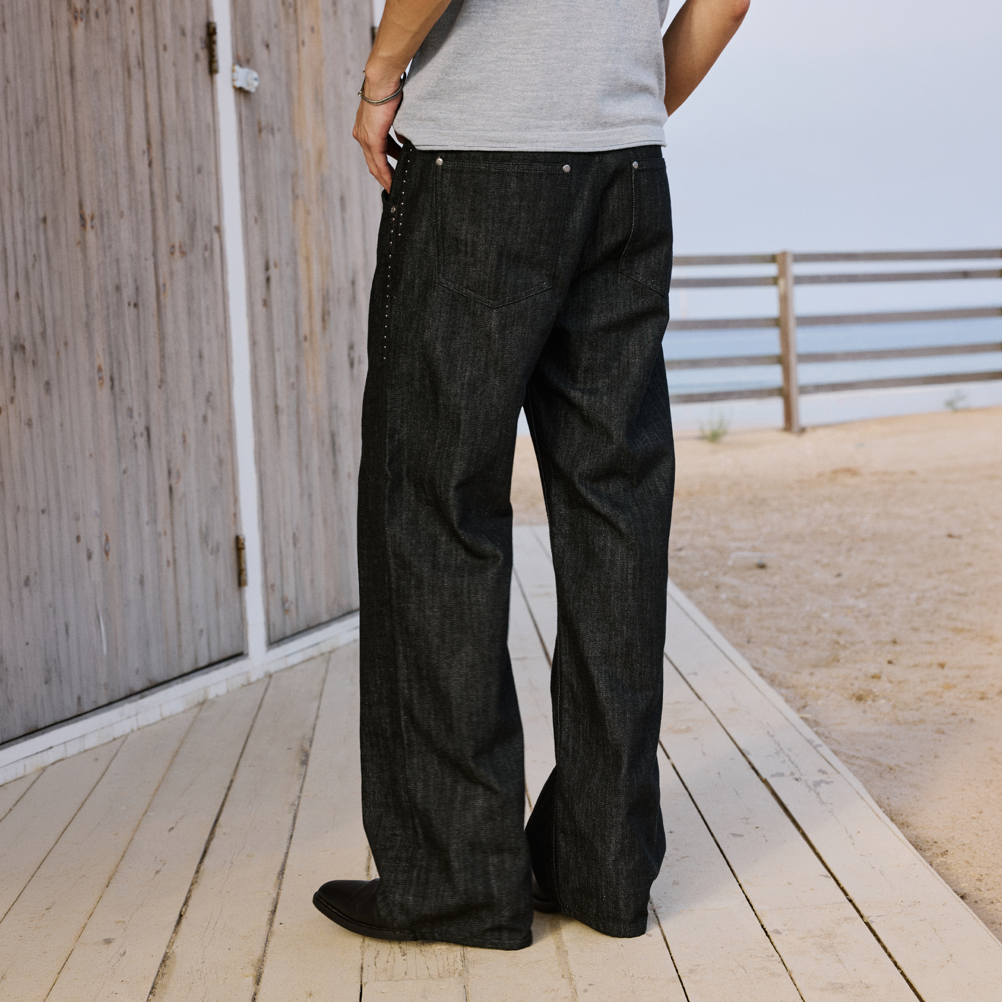 IN EXISTENCE Mulberry Silk Studded Straight-Leg Jeans