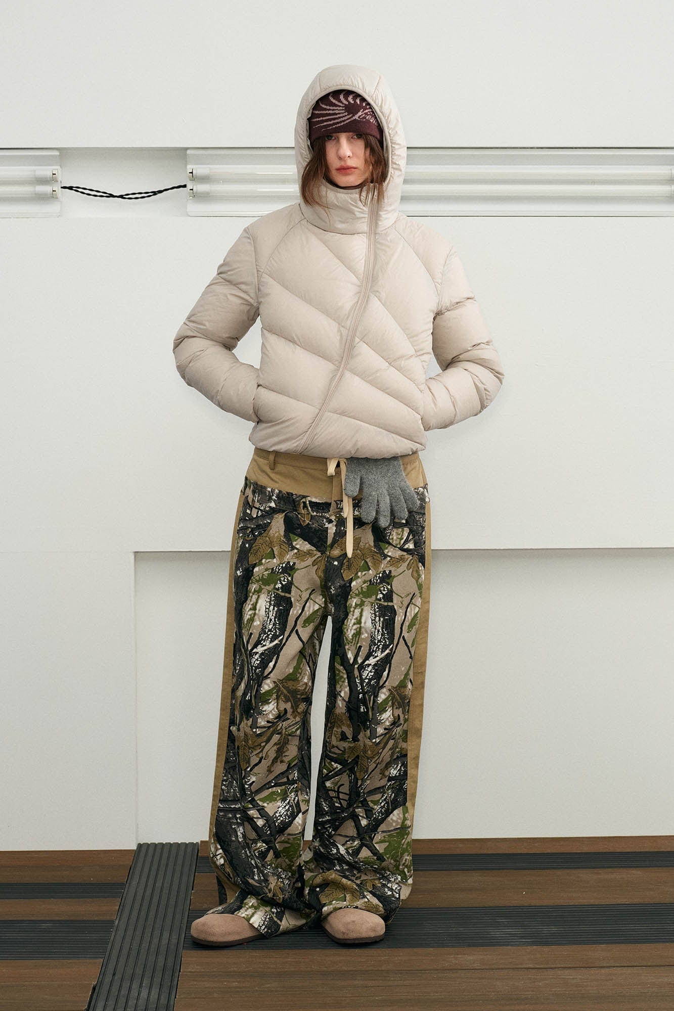 KREATE Asymmetrical Quilted Hooded Down Jacket