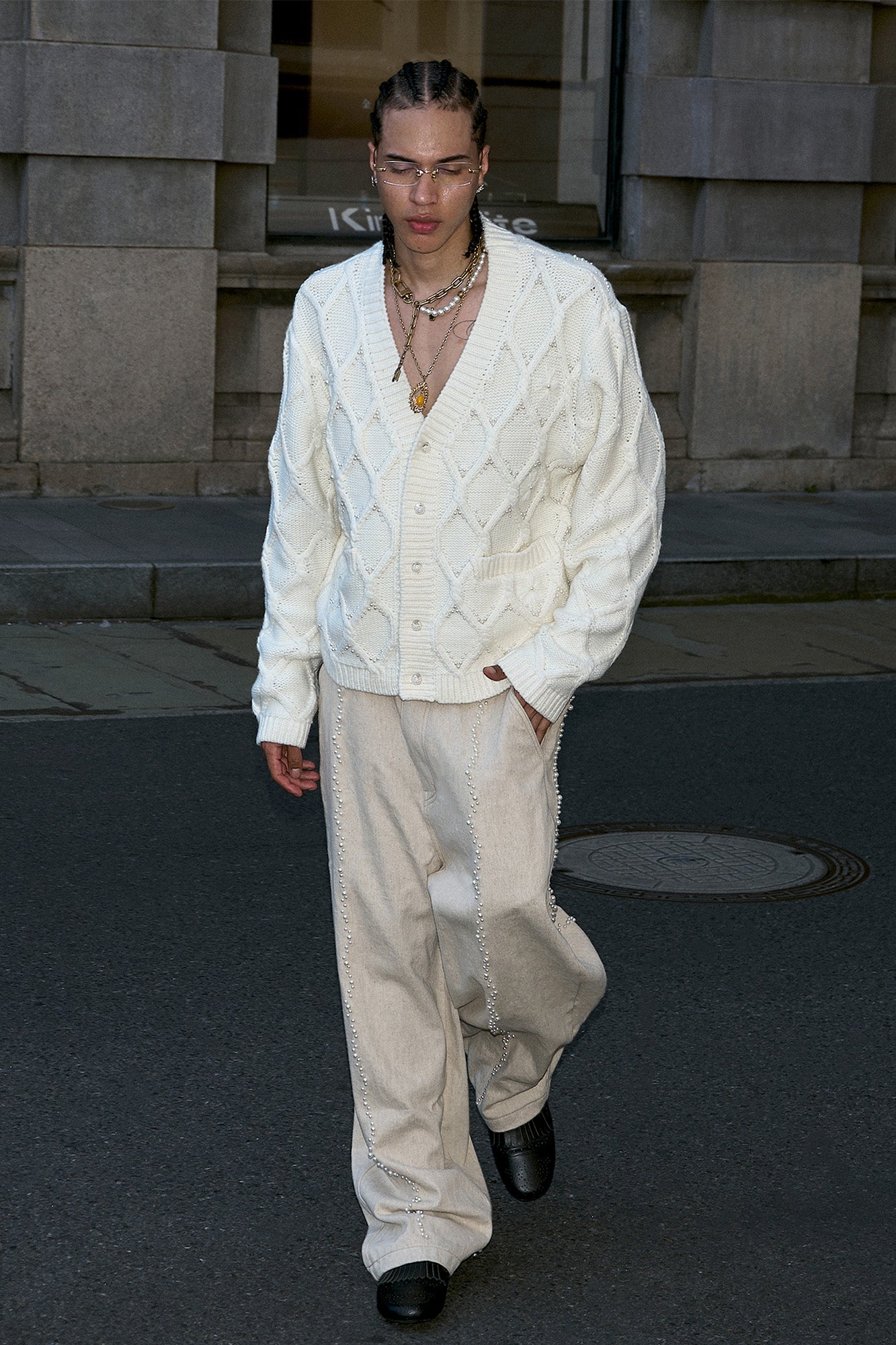 STEEPC Lattice Pearl-Stitched Wool-Blend Cardigan