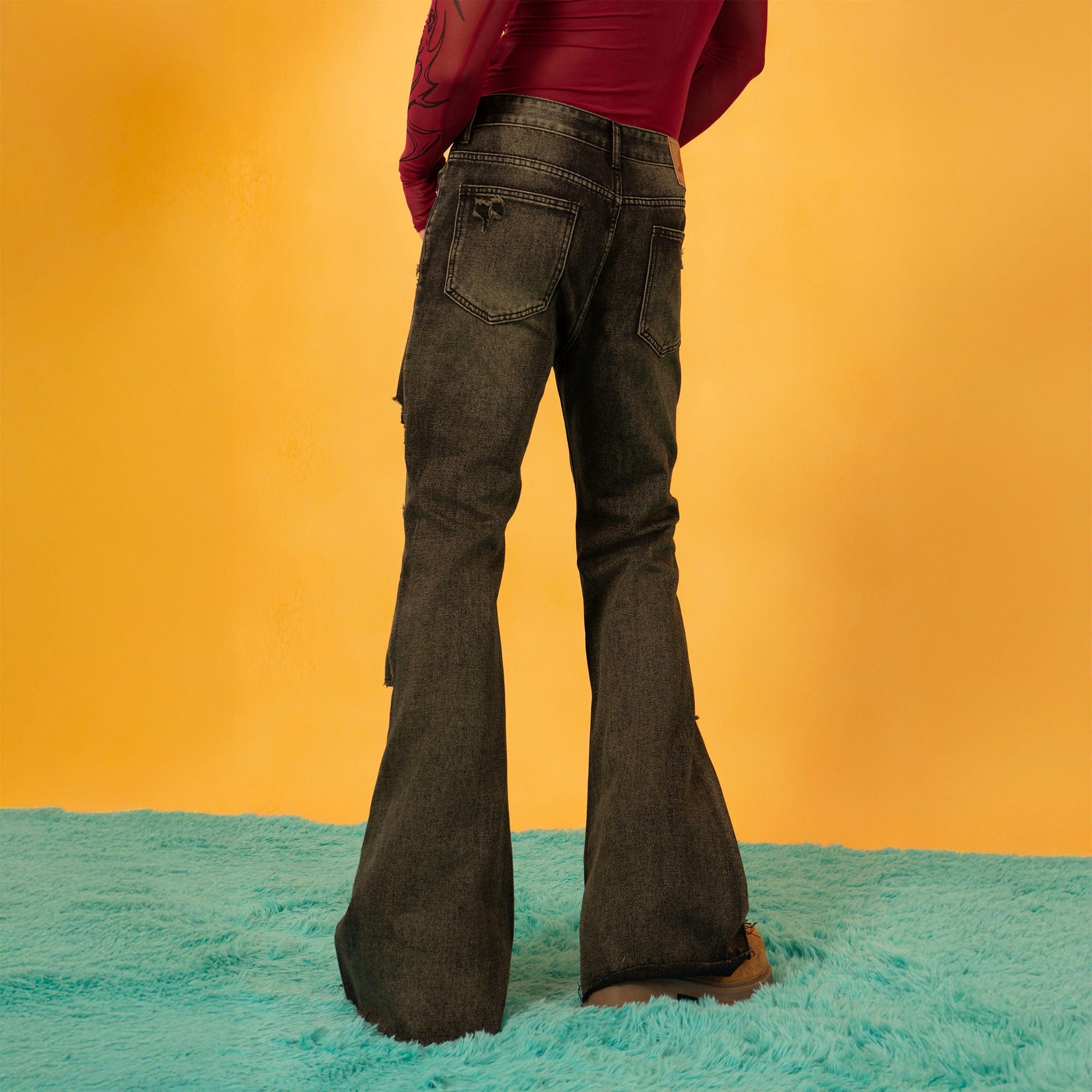 CLP Retro Distressed Ripped Flared Jeans, premium urban and streetwear designers apparel on PROJECTISR.com, CLP