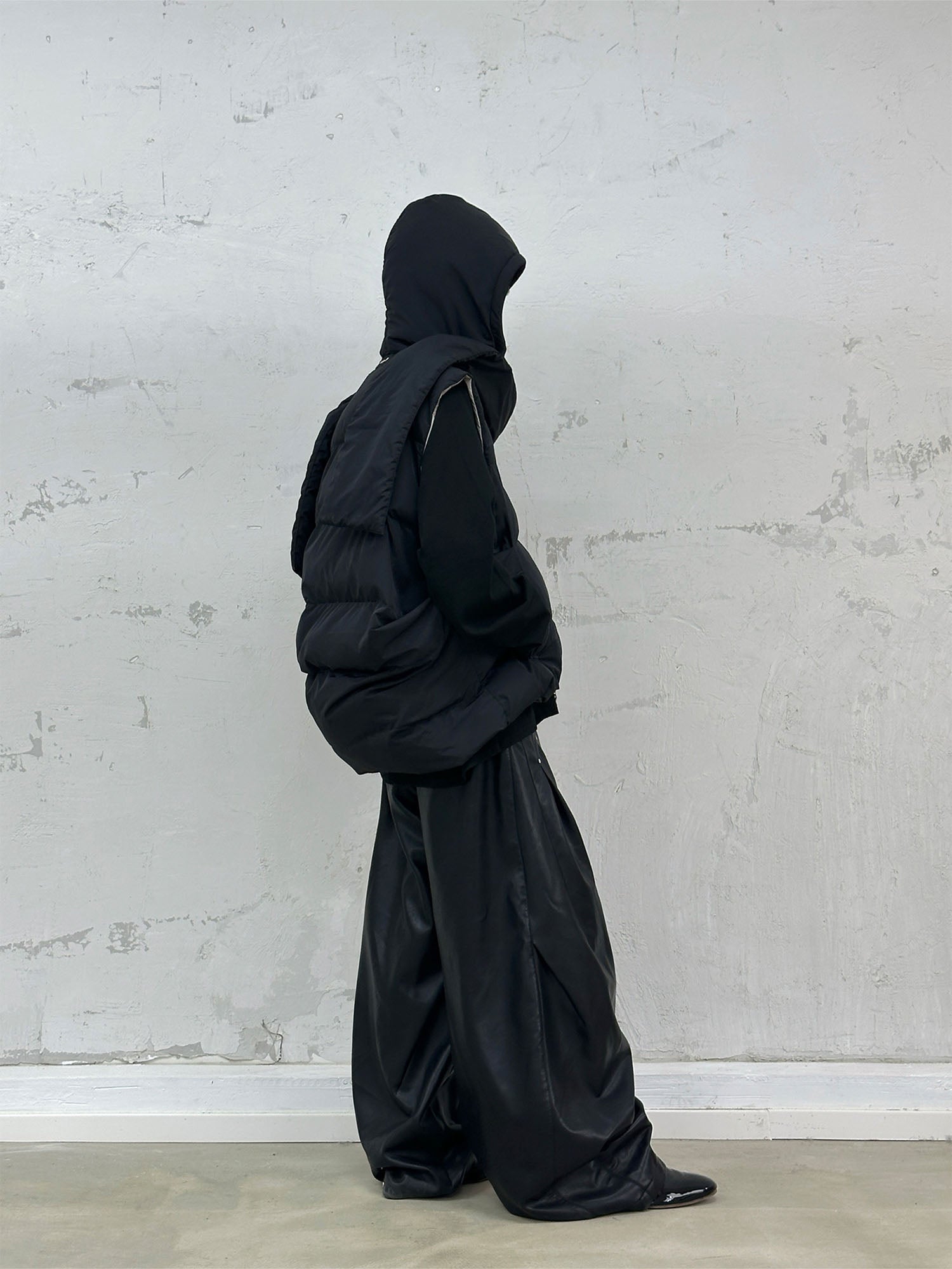 RELABEL Pleated Rivet Oversized PU Pants, premium urban and streetwear designers apparel on PROJECTISR.com, RELABEL