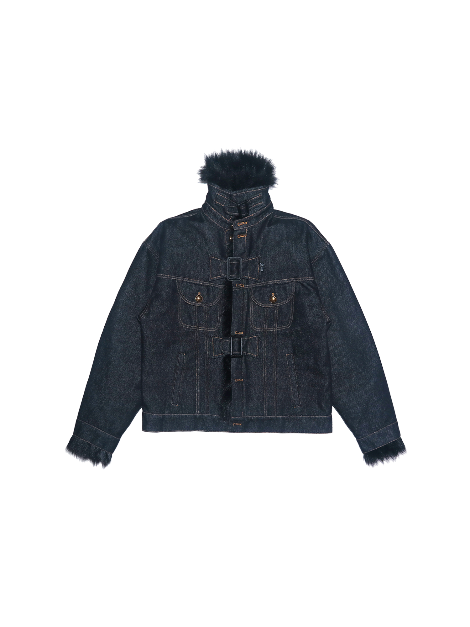 ASSEEN Detachable Faux Fur Linner Denim Jacket