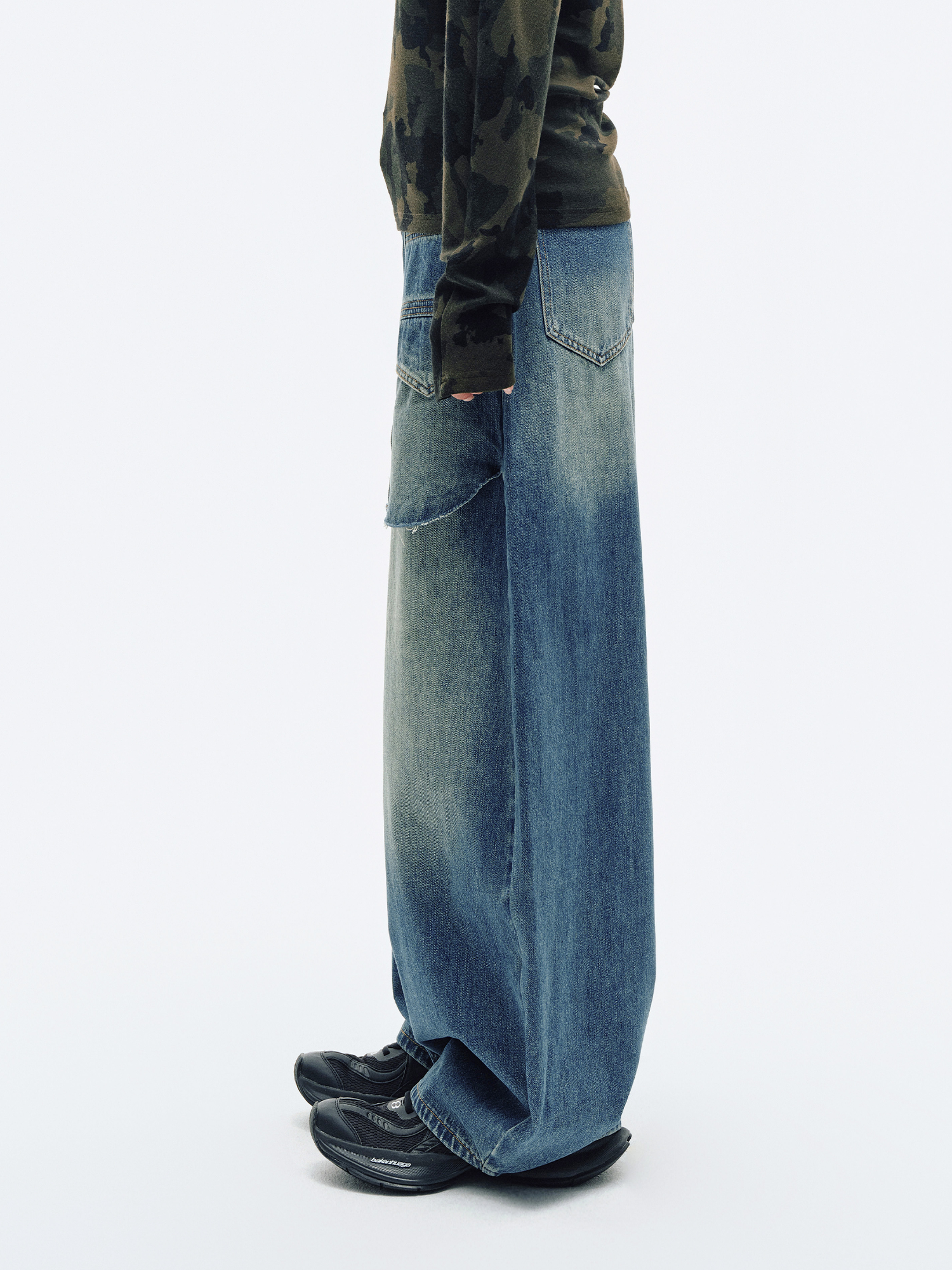 HAHAHA Spliced Washed Faux Layered Jeans
