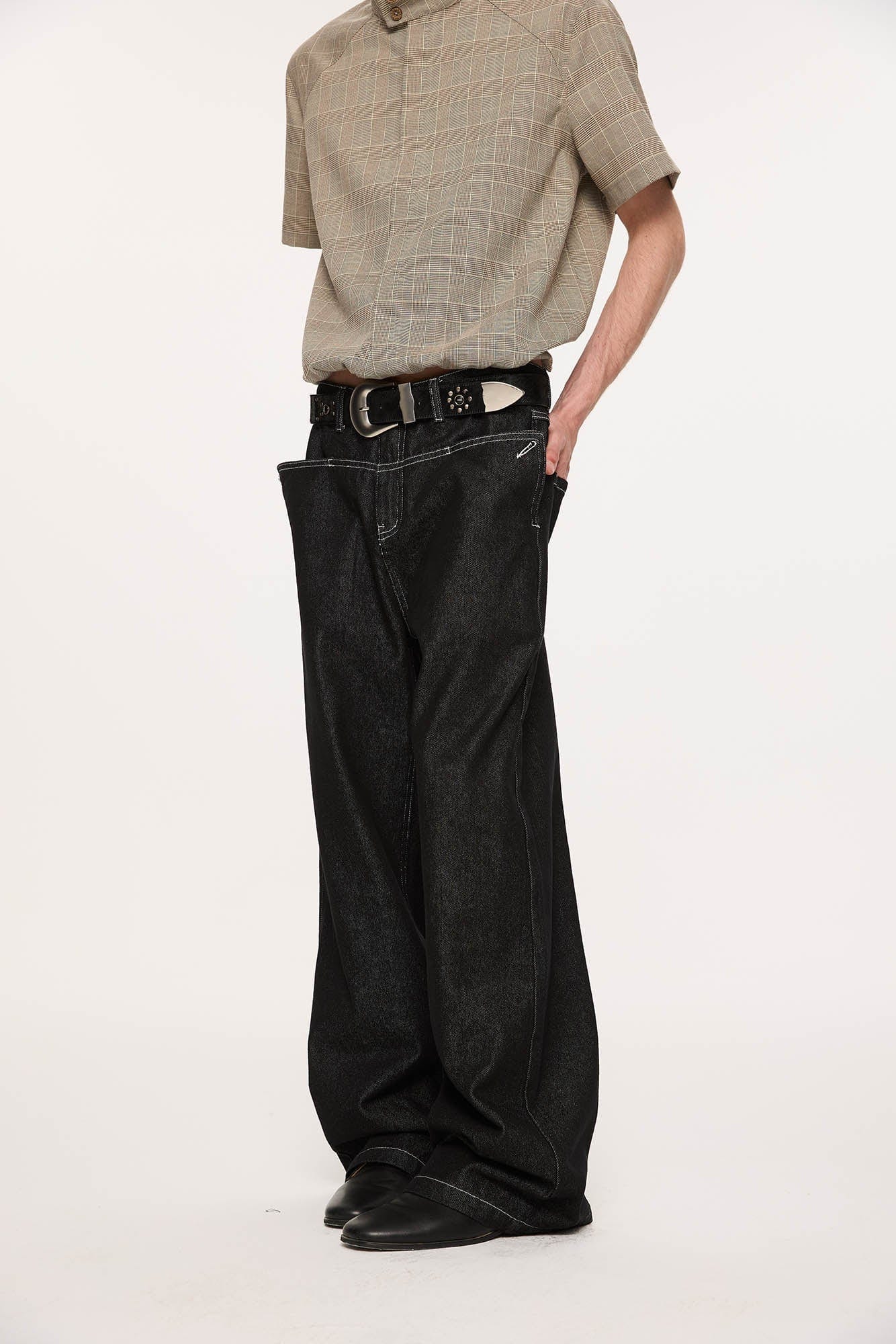 KREATE Panel Flap Plaid Pocket Jeans