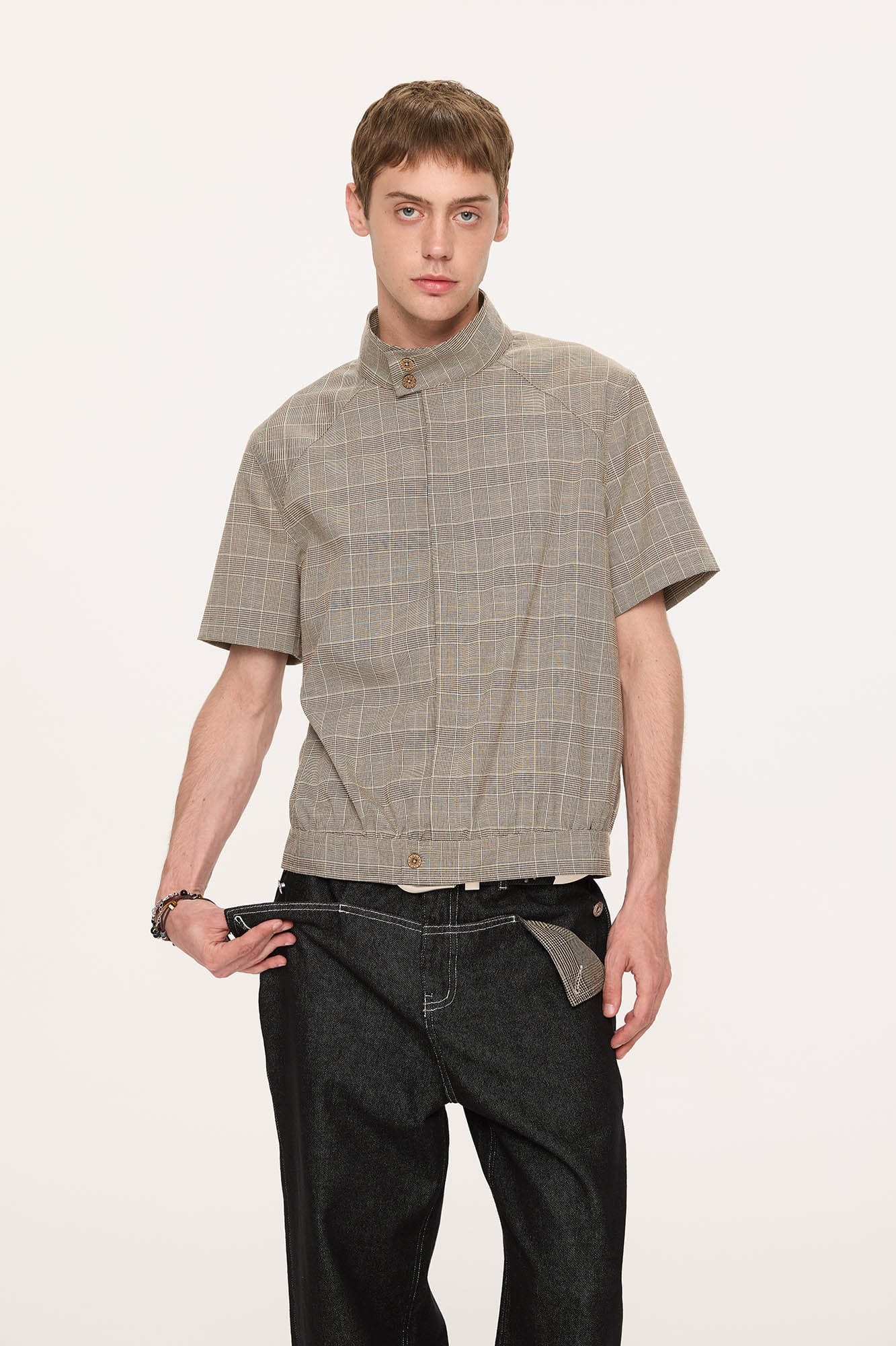KREATE Harrington Stand-Collar Half Sleeve Shirt
