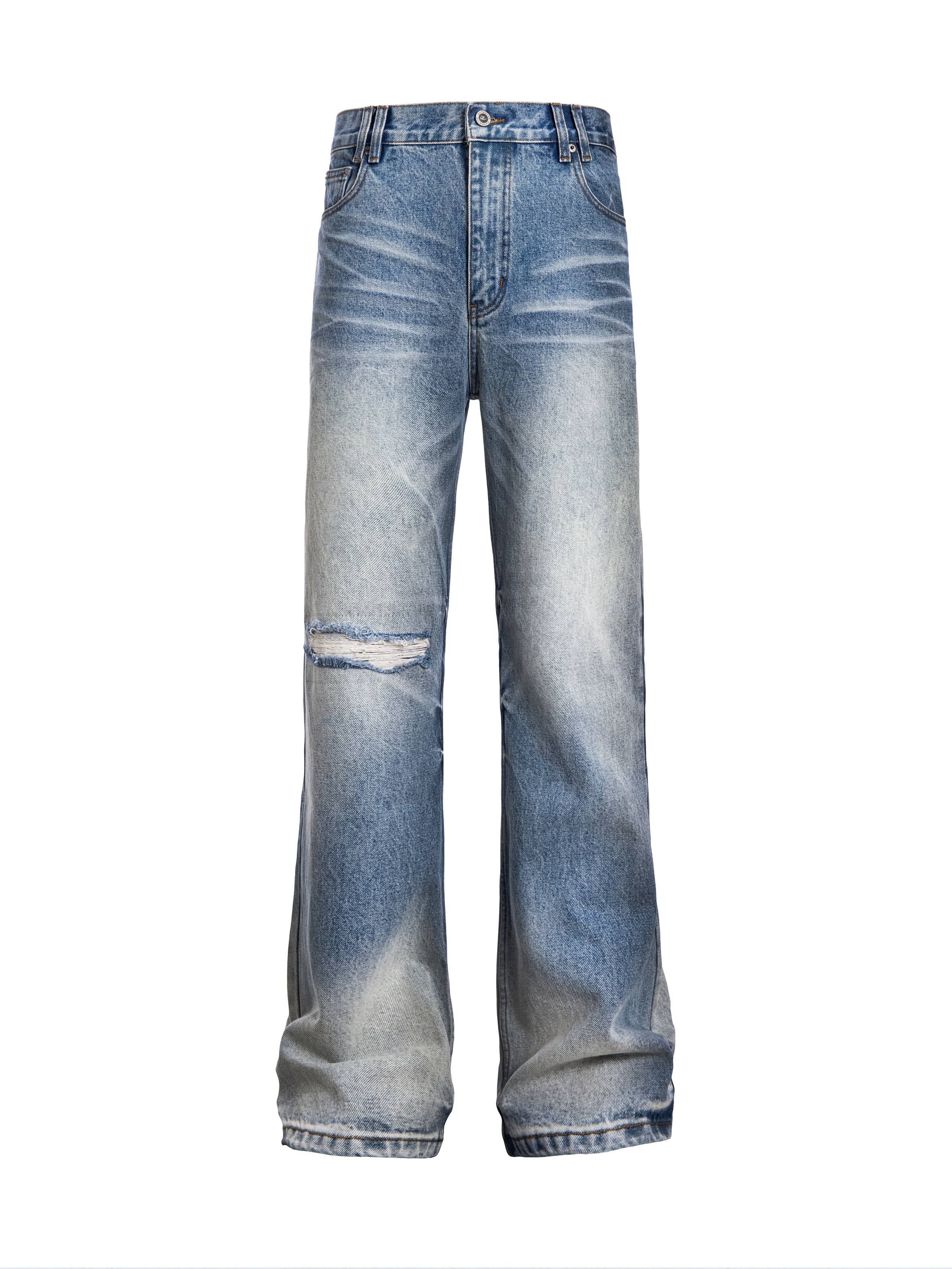 CATSSTAC Frost-Washed Distressed Straight-Leg Jeans, premium urban and streetwear designers apparel on PROJECTISR.com, CATSSTAC