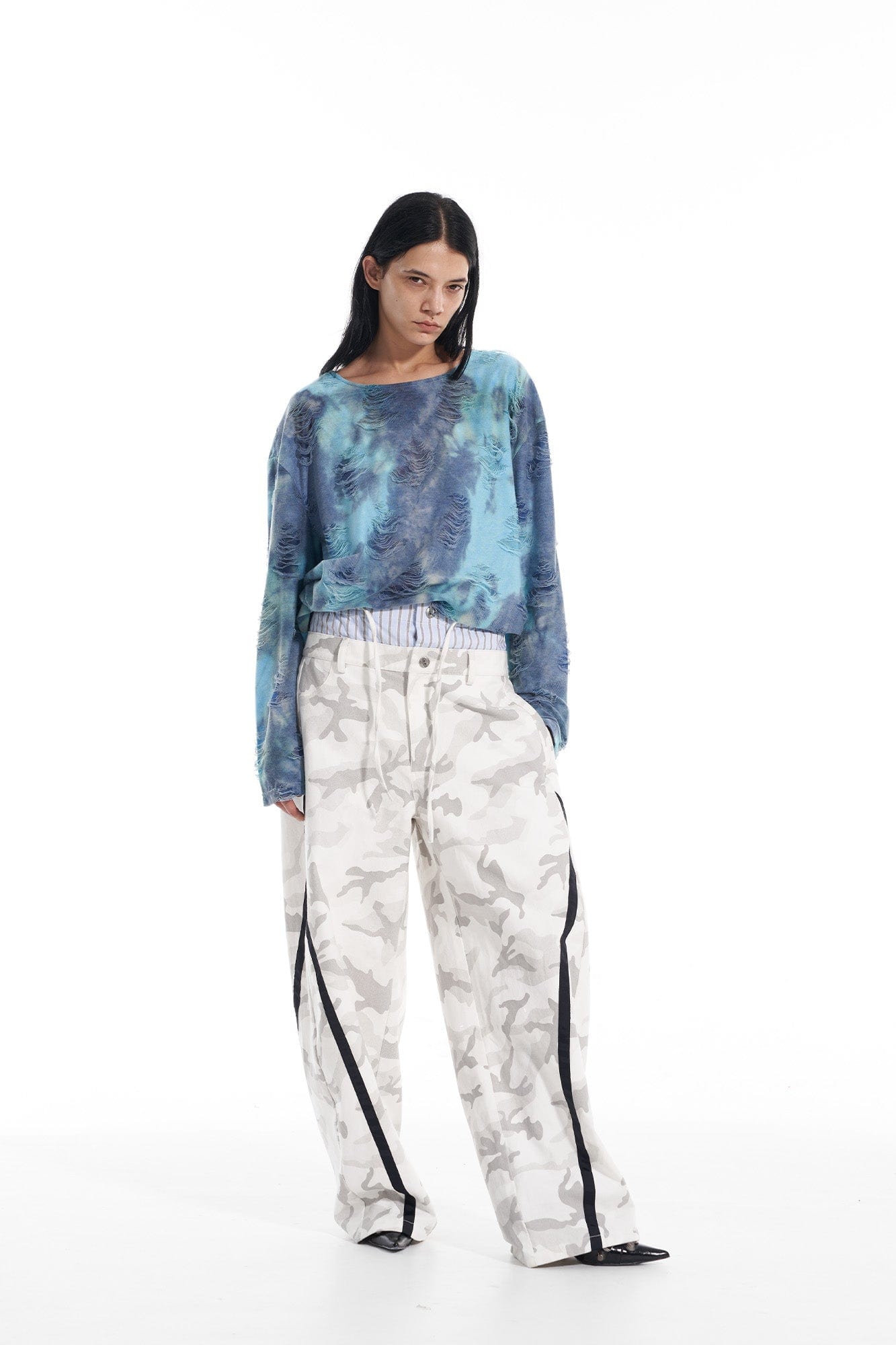 VANN VALRENCE Distressed Gradient Tie-Dye Long-Sleeve Tee, premium urban and streetwear designers apparel on PROJECTISR.com, VANN VALRENCE