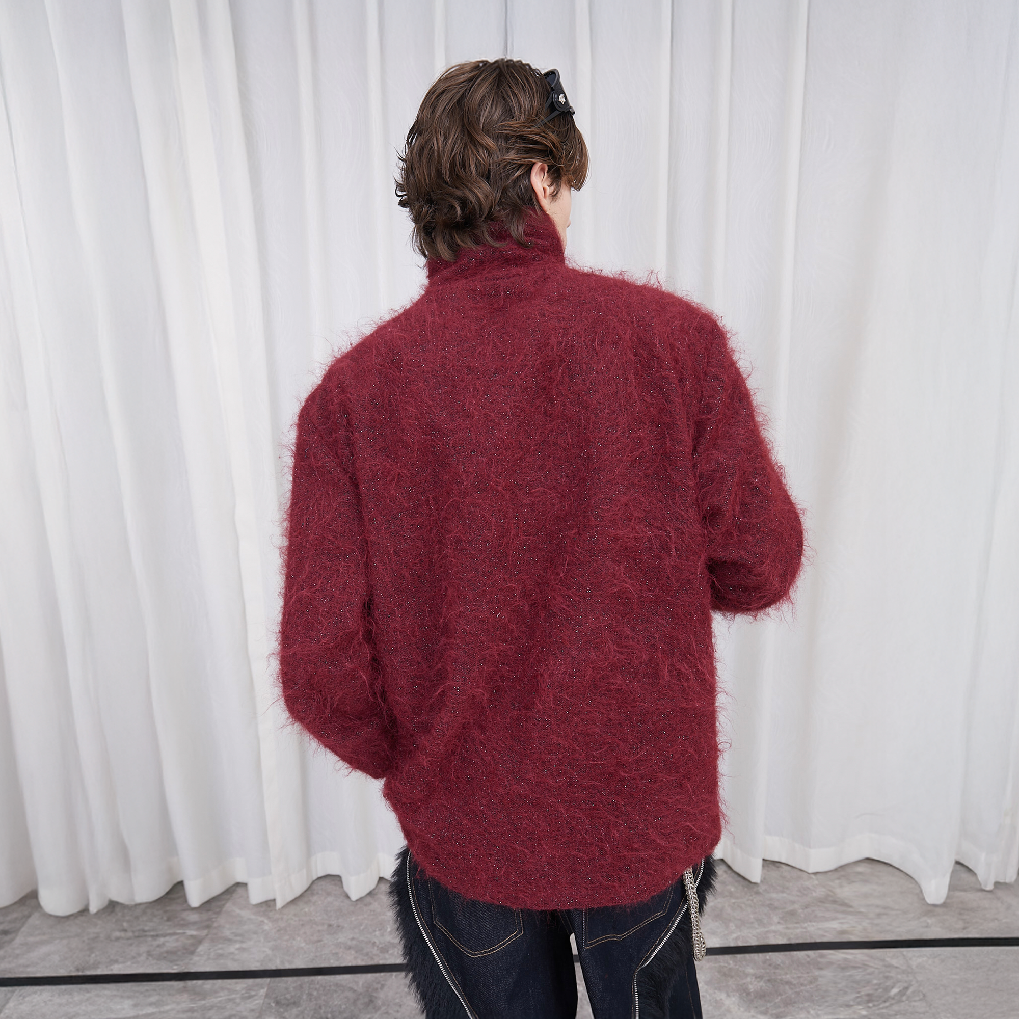 ASSEEN Asym-Zip Glitter Mohair Cardigan