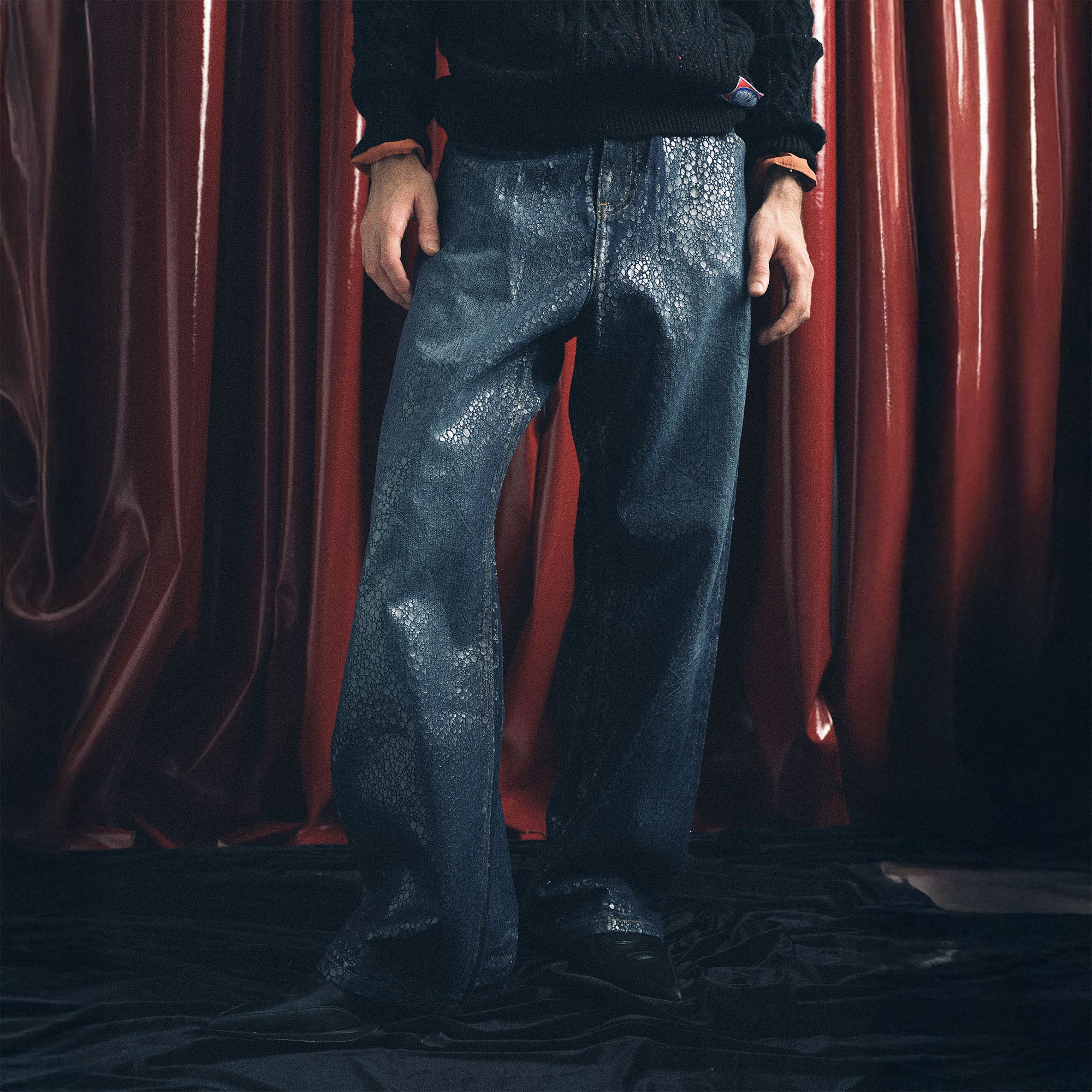 TRECLUB Iridescent Scale Wide-Leg Jeans
