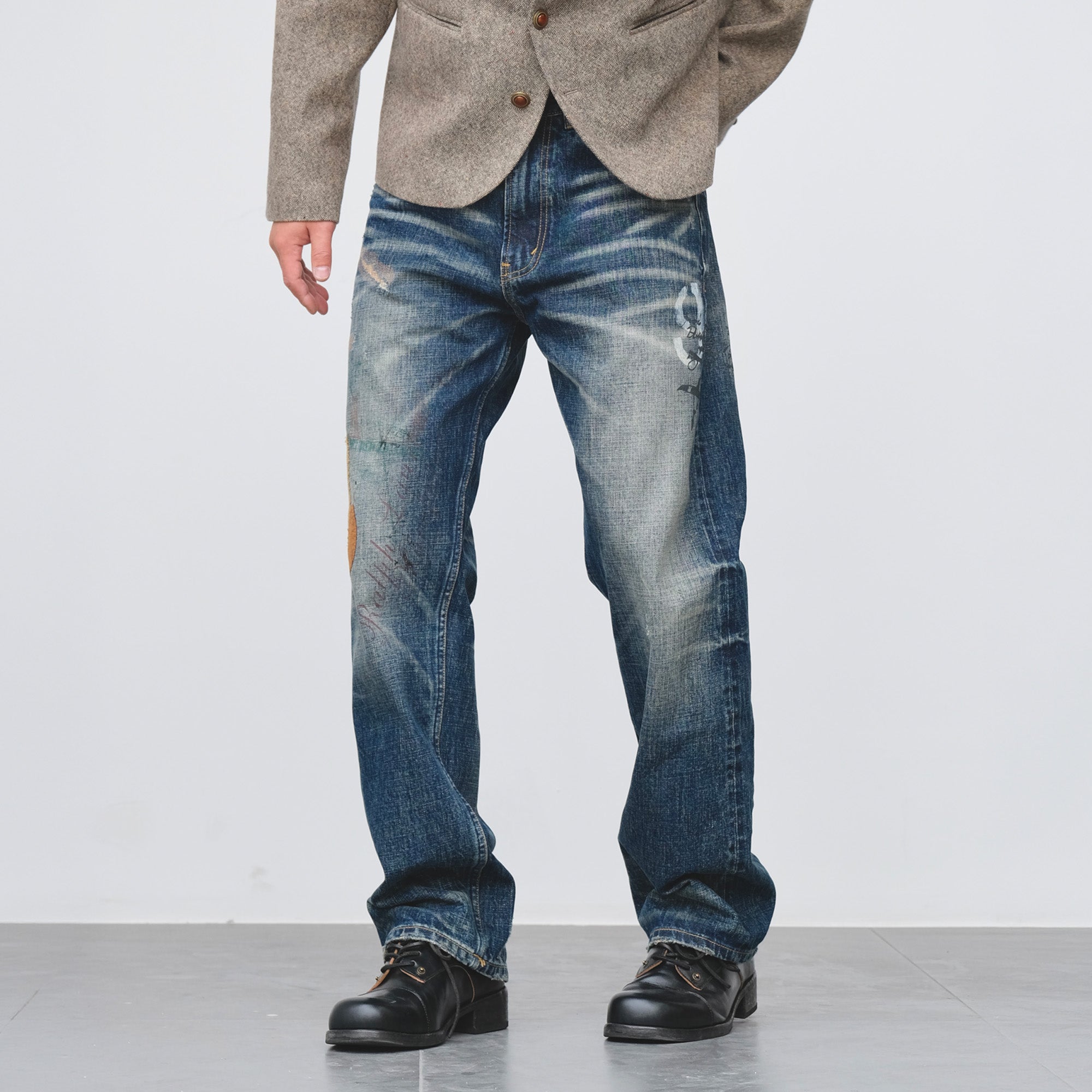 NEIGBORL Distressed Washed Patch Jeans, premium urban and streetwear designers apparel on PROJECTISR.com, NEIGBORL