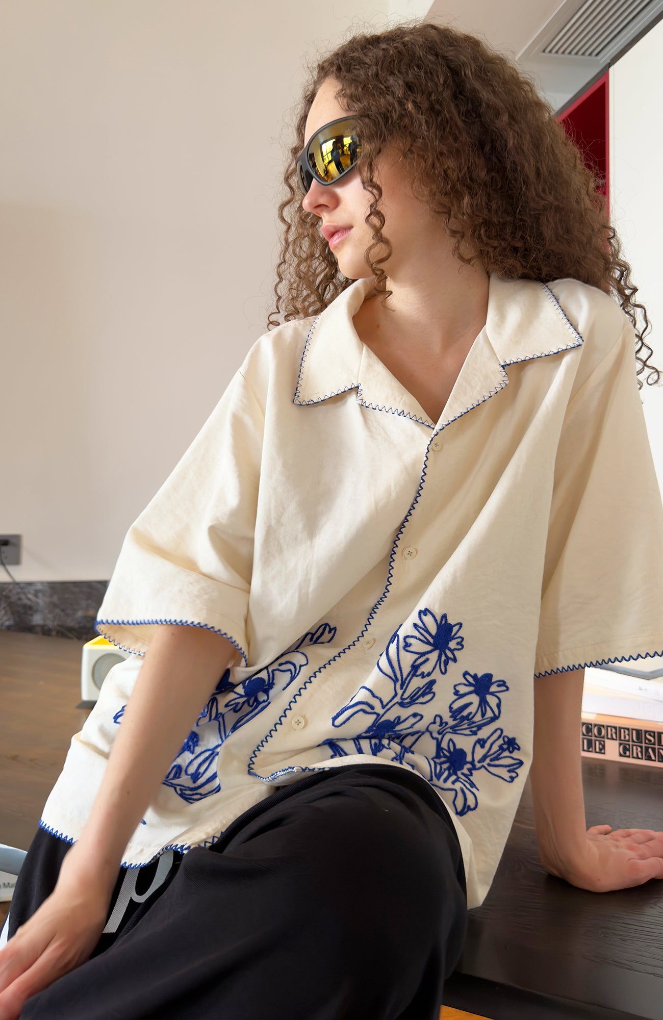 MIICHOUS Floral Embroidered Short-Sleeve Shirt