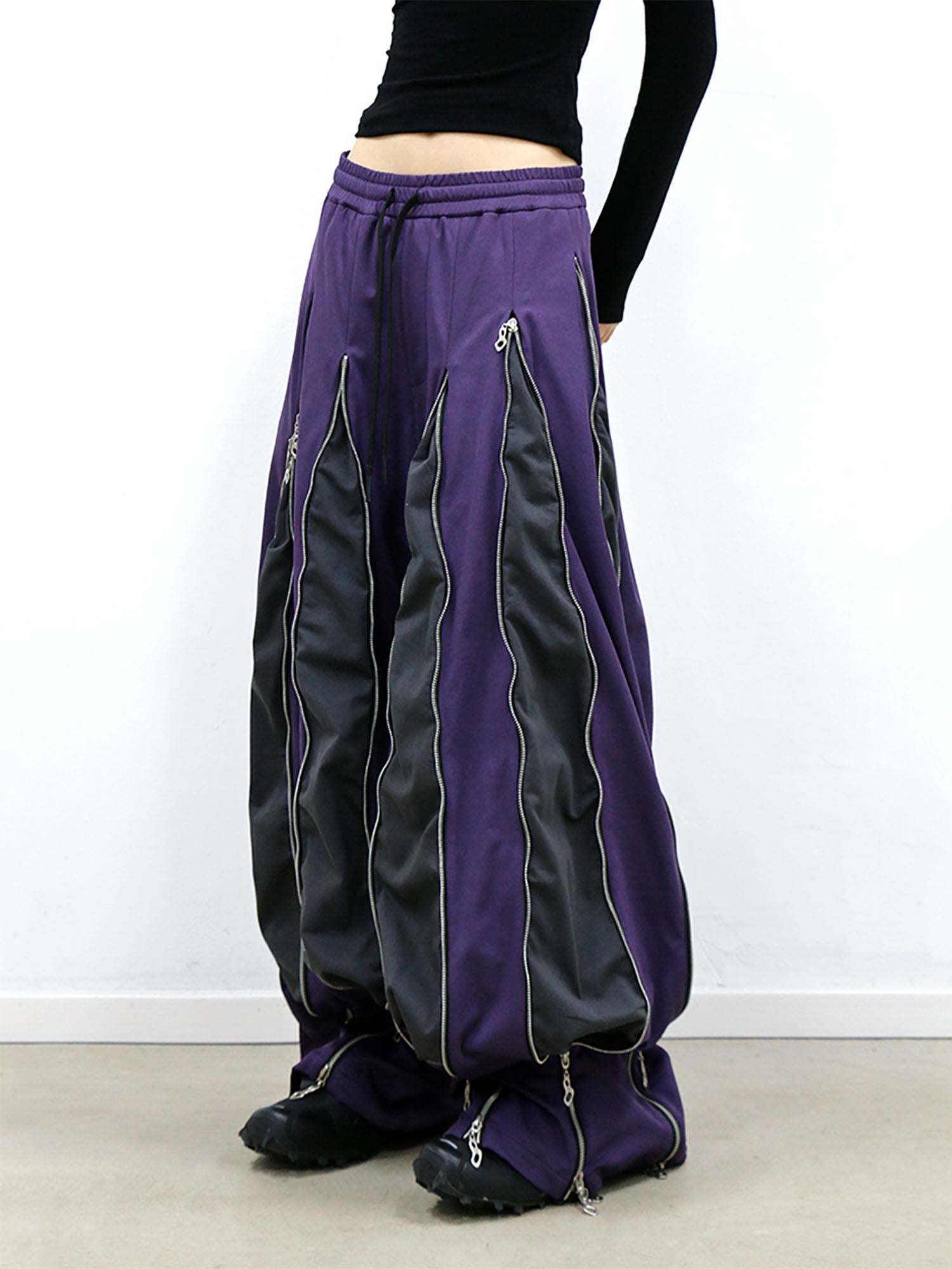 RELABEL Layered Multi-Zip Drawstring Sweatpants Purple