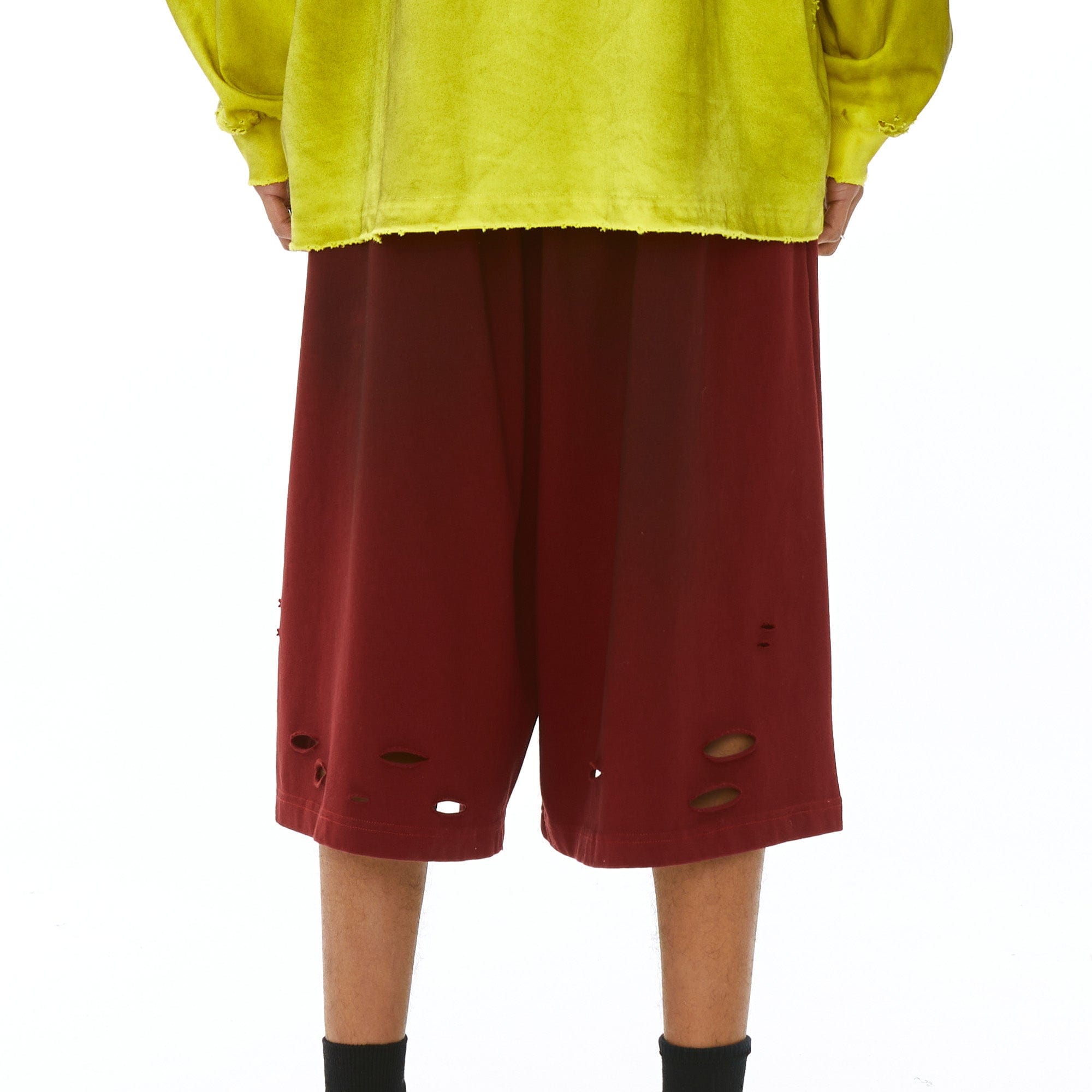 VANN VALRENCE Washed Gradient Distressed Oversized Shorts