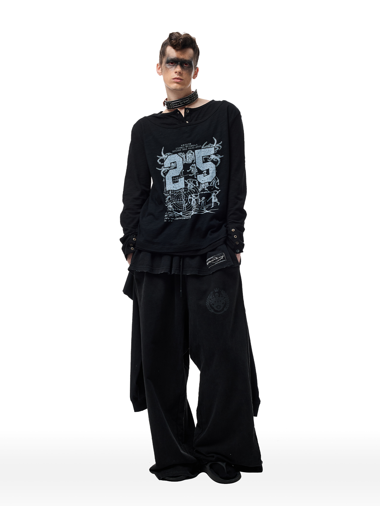 CYCYCY Layered Raw Edge Wide-Leg Sweatpants Black