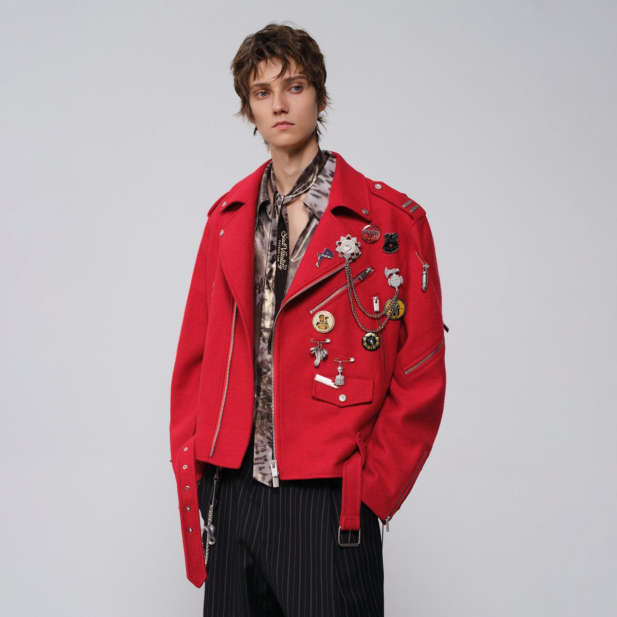 FACEONLAB Wool-Blend Badge Biker Jacket
