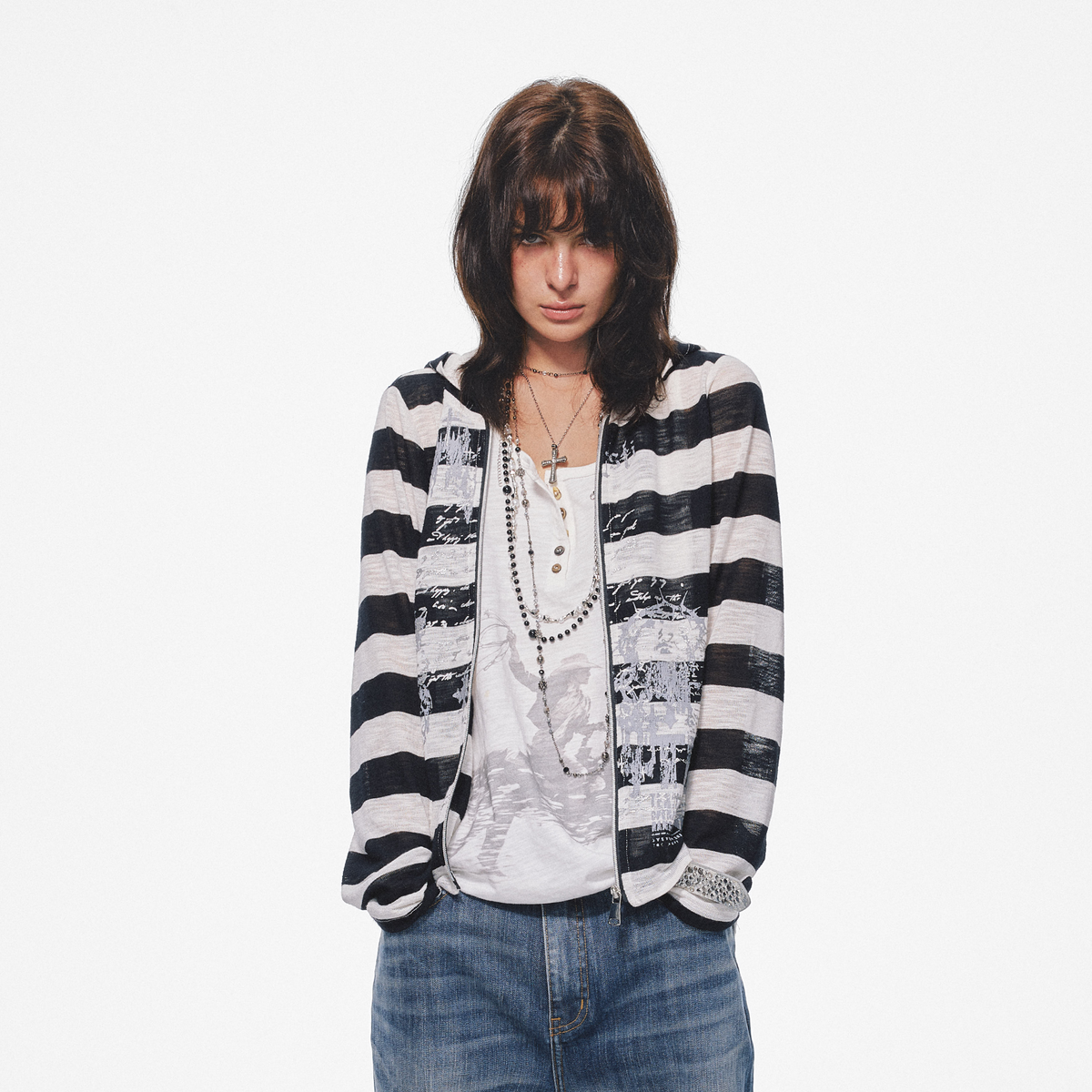 TRECLUB Retro Striped Foil Long-Sleeve Jacket