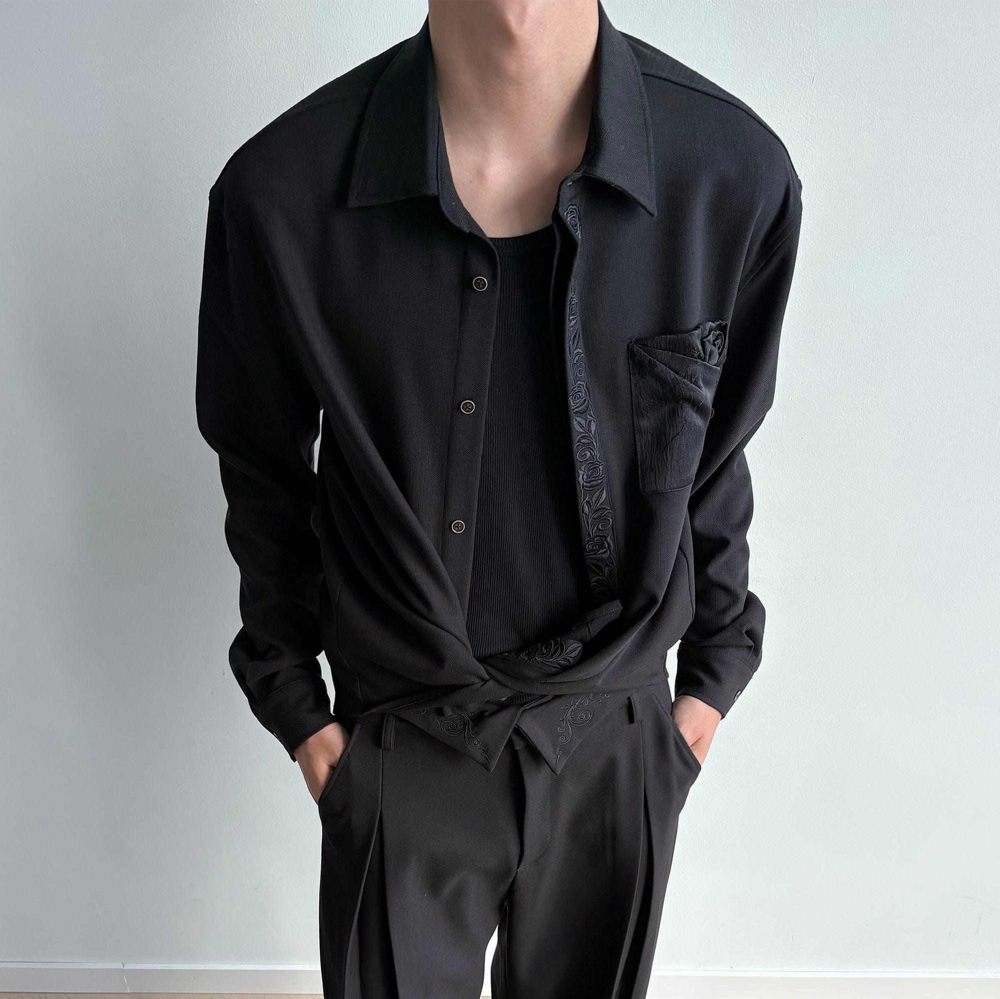 KREATE Floral Jacquard Trim Pocket Shirt, premium urban and streetwear designers apparel on PROJECTISR.com, KREATE