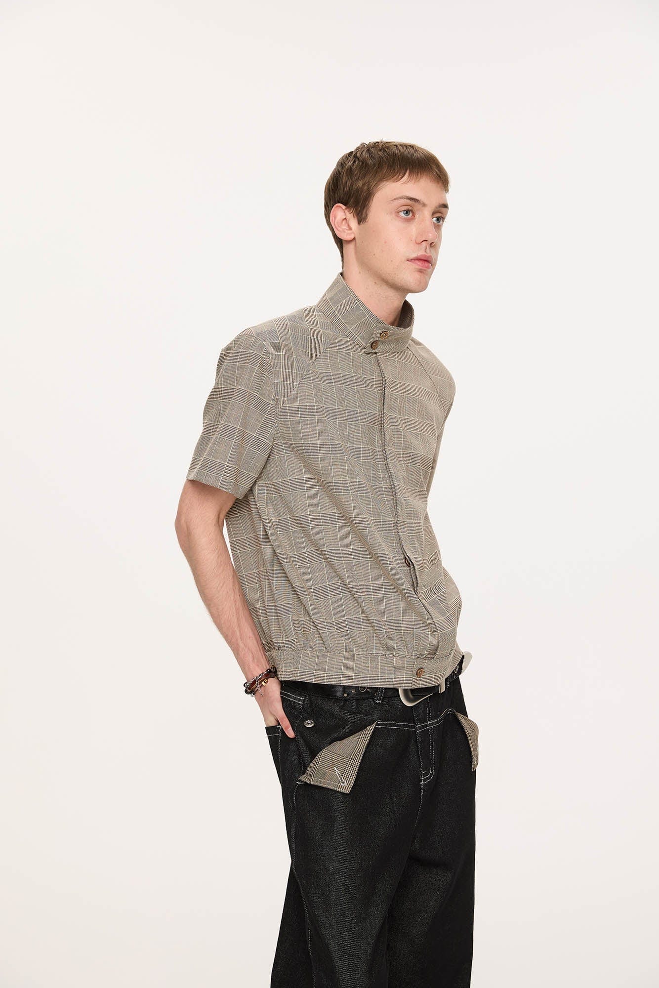KREATE Harrington Stand-Collar Half Sleeve Shirt