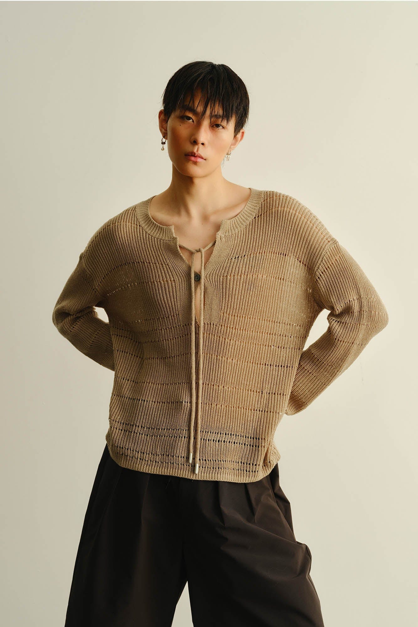 KADAKADA Open-Knit Drawstring Sweater