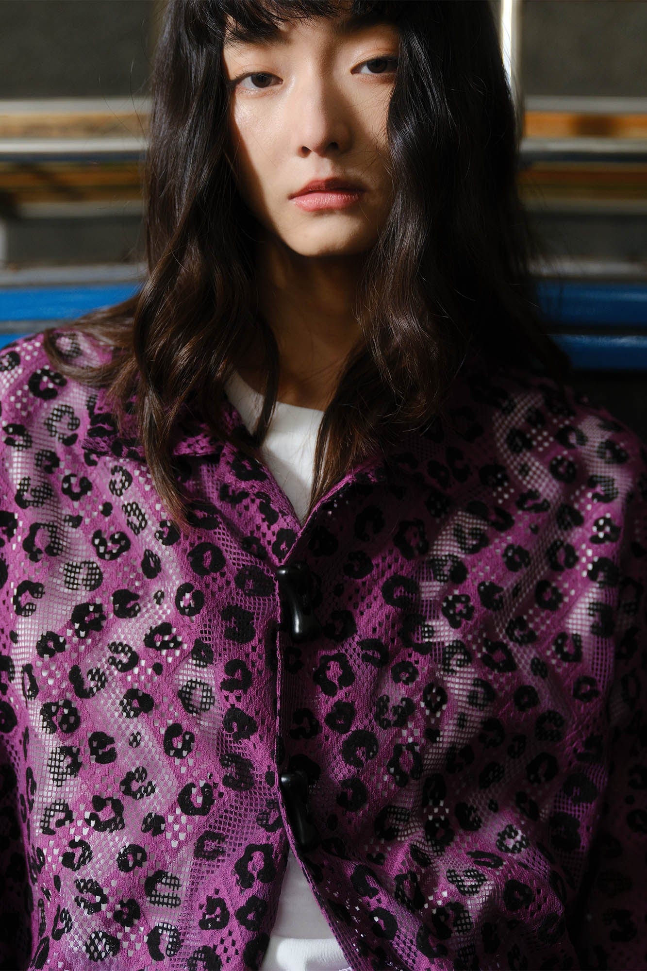 KADAKADA Leopard Lace Bone-Button Shirt
