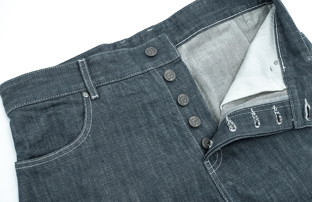 IN EXISTENCE Stitched Back-Belt Curved-Leg Jeans, premium urban and streetwear designers apparel on PROJECTISR.com, IN EXISTENCE