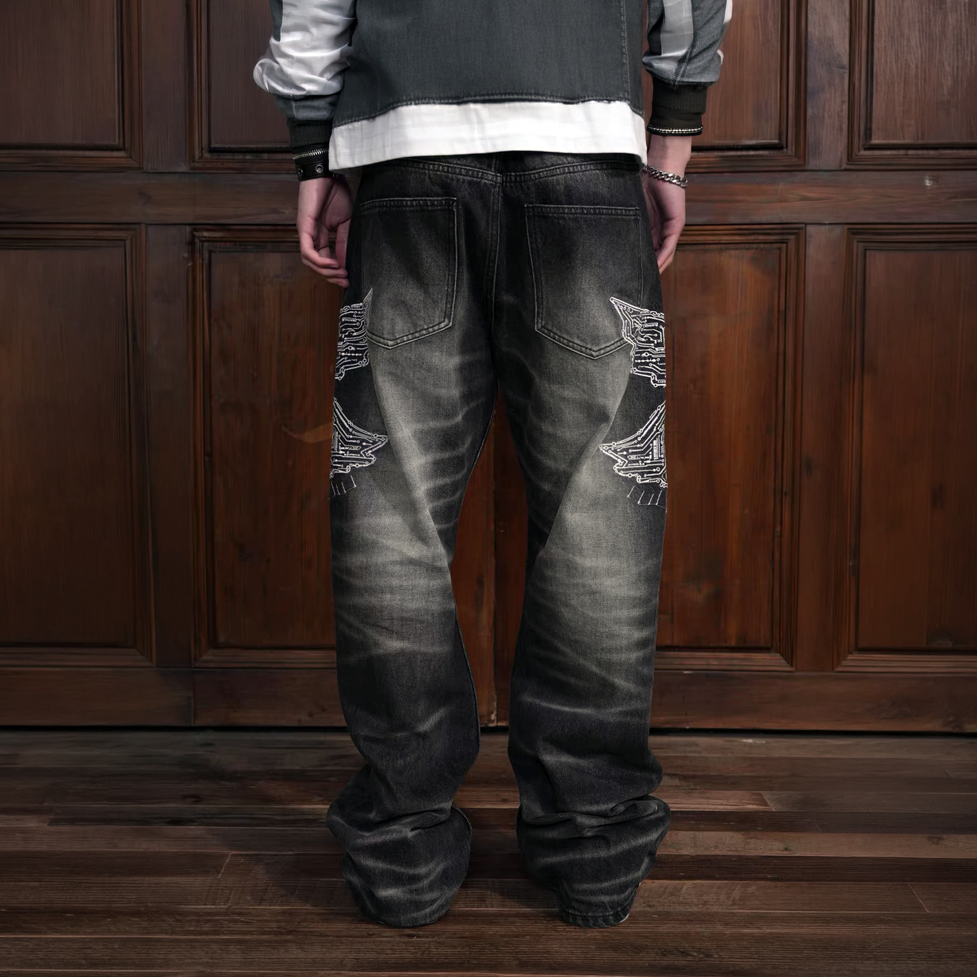 VINKID Faded Pigeon Embroidered Jeans