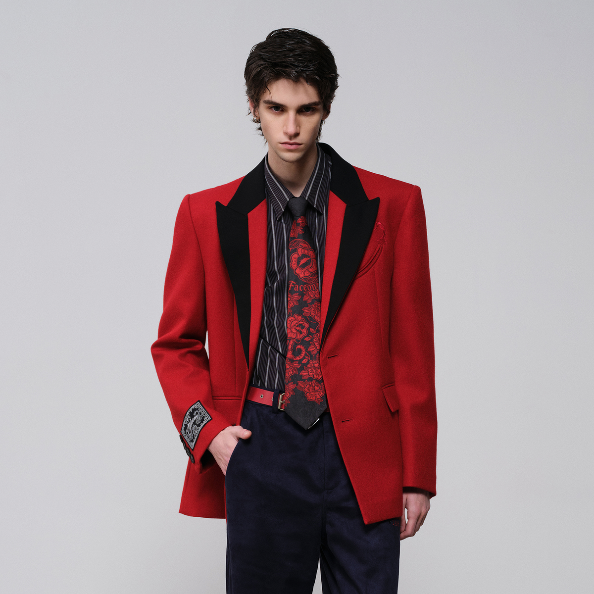 FACEONLAB Scorpion-Tail Embroidered Wool-Blend Blazer